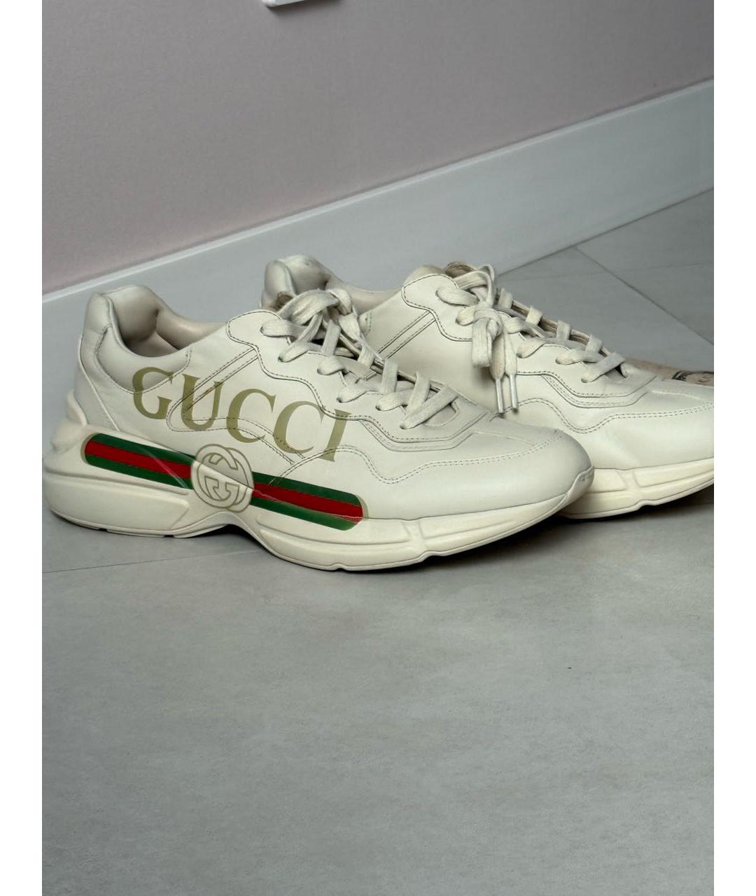 GUCCI Бежевые кожаные низкие кроссовки / кеды, фото 5