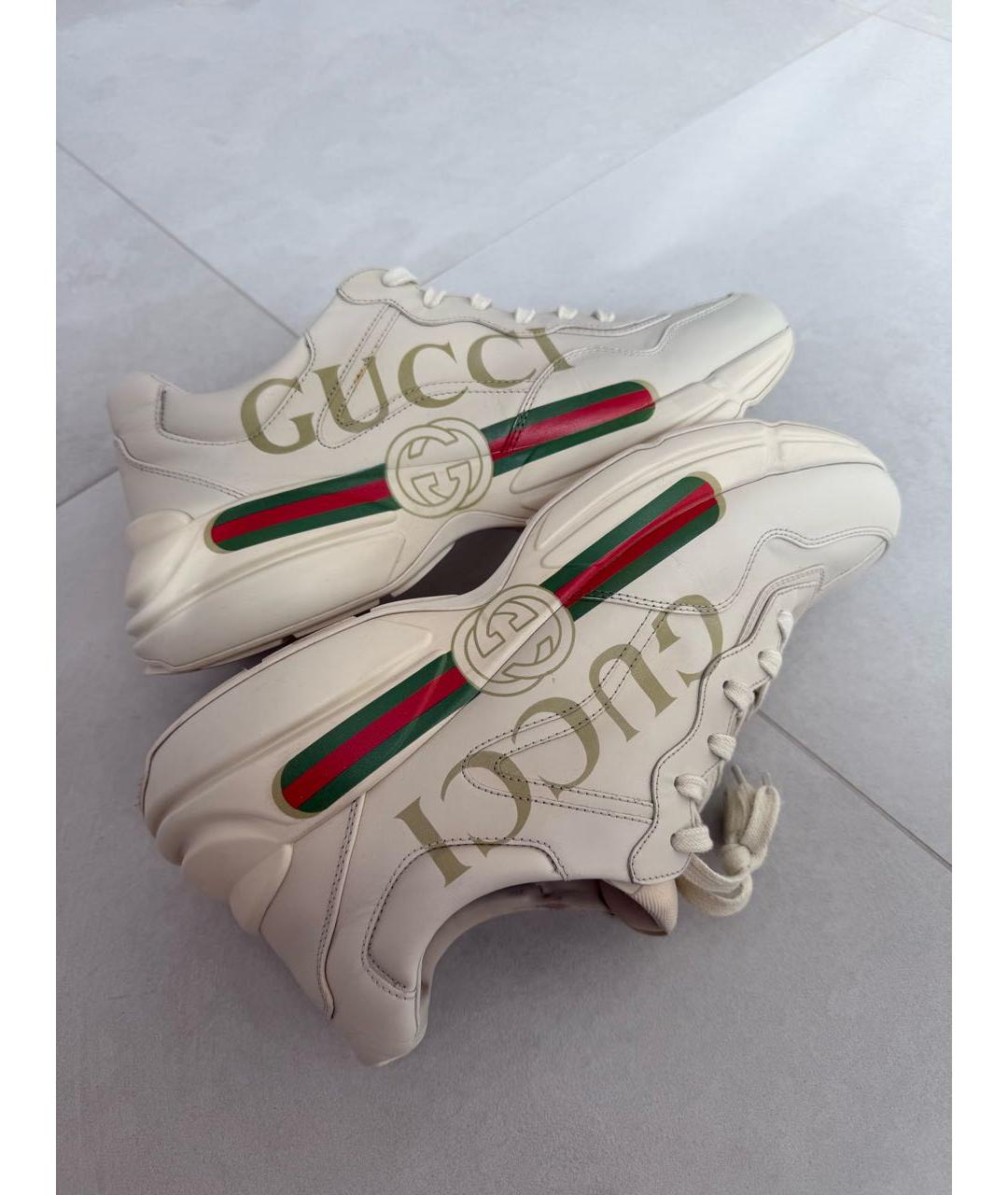 GUCCI Бежевые кожаные низкие кроссовки / кеды, фото 7