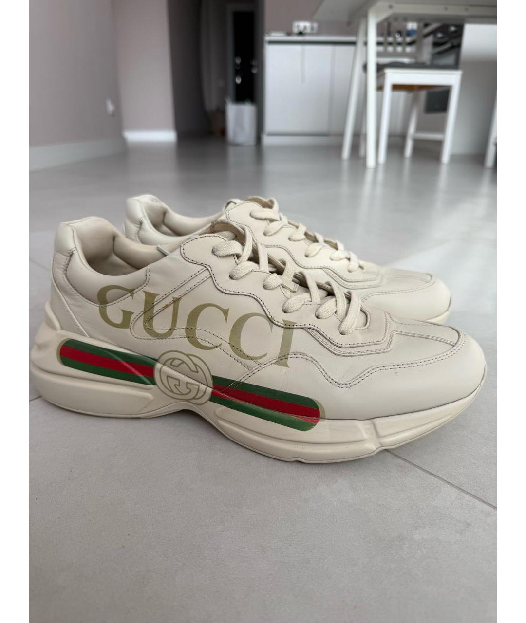 GUCCI Бежевые кожаные низкие кроссовки / кеды, фото 8
