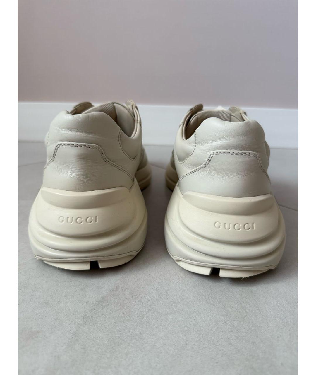 GUCCI Бежевые кожаные низкие кроссовки / кеды, фото 4