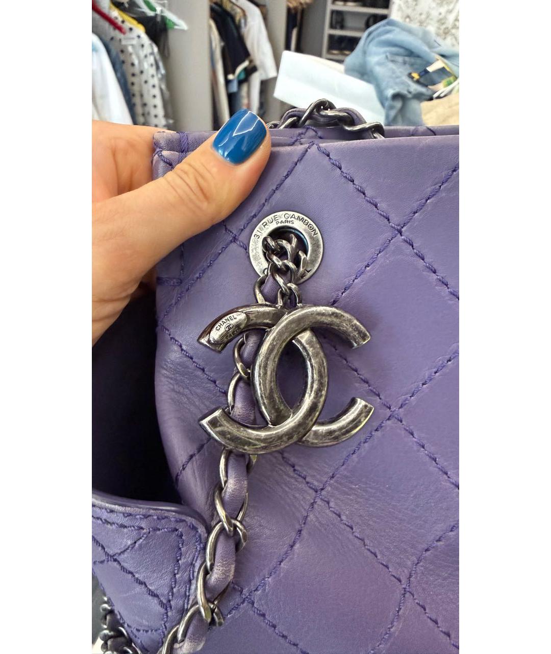 CHANEL Фиолетовая кожаная сумка тоут, фото 6