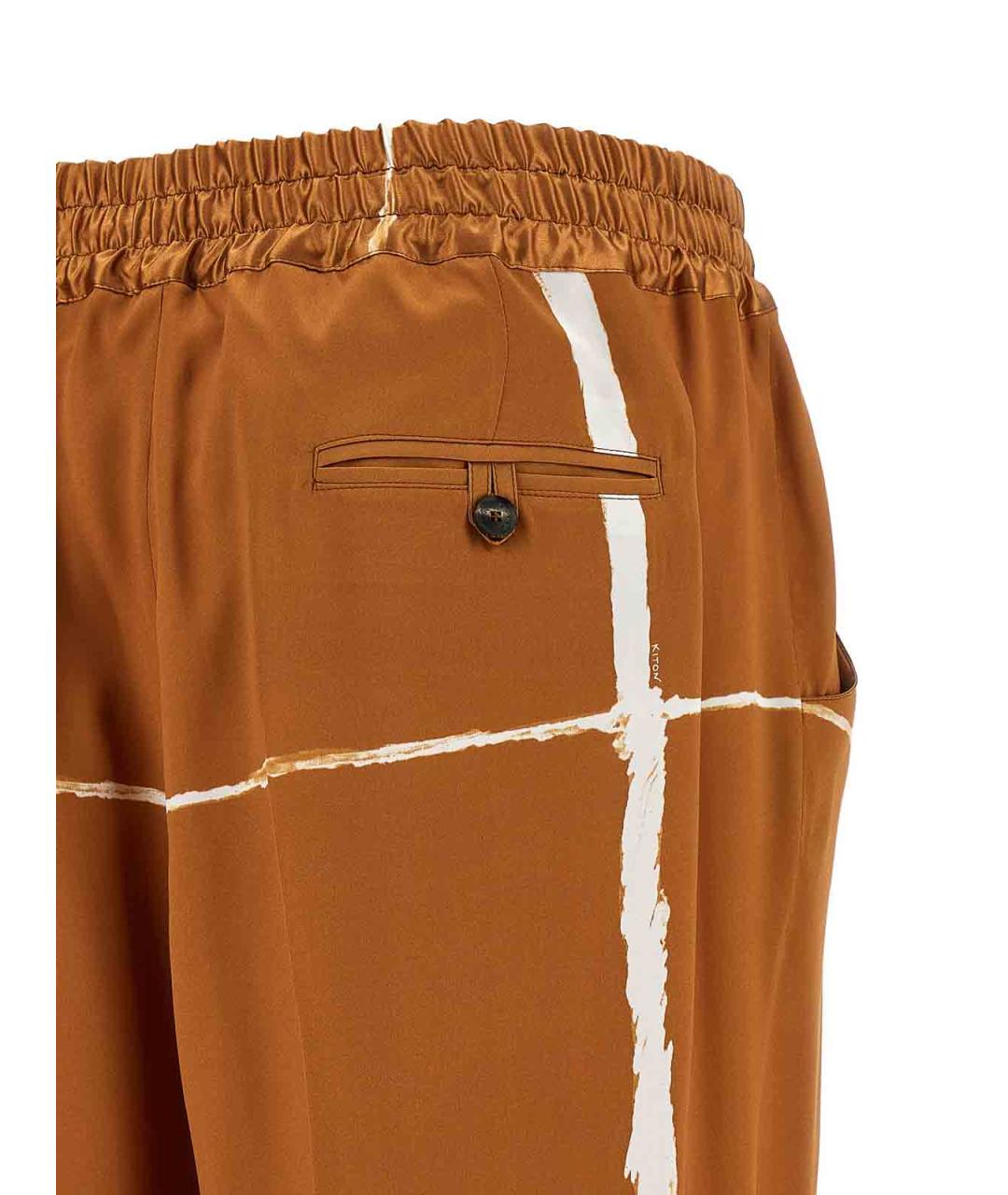 KITON Коричневые шелковые прямые брюки, фото 4