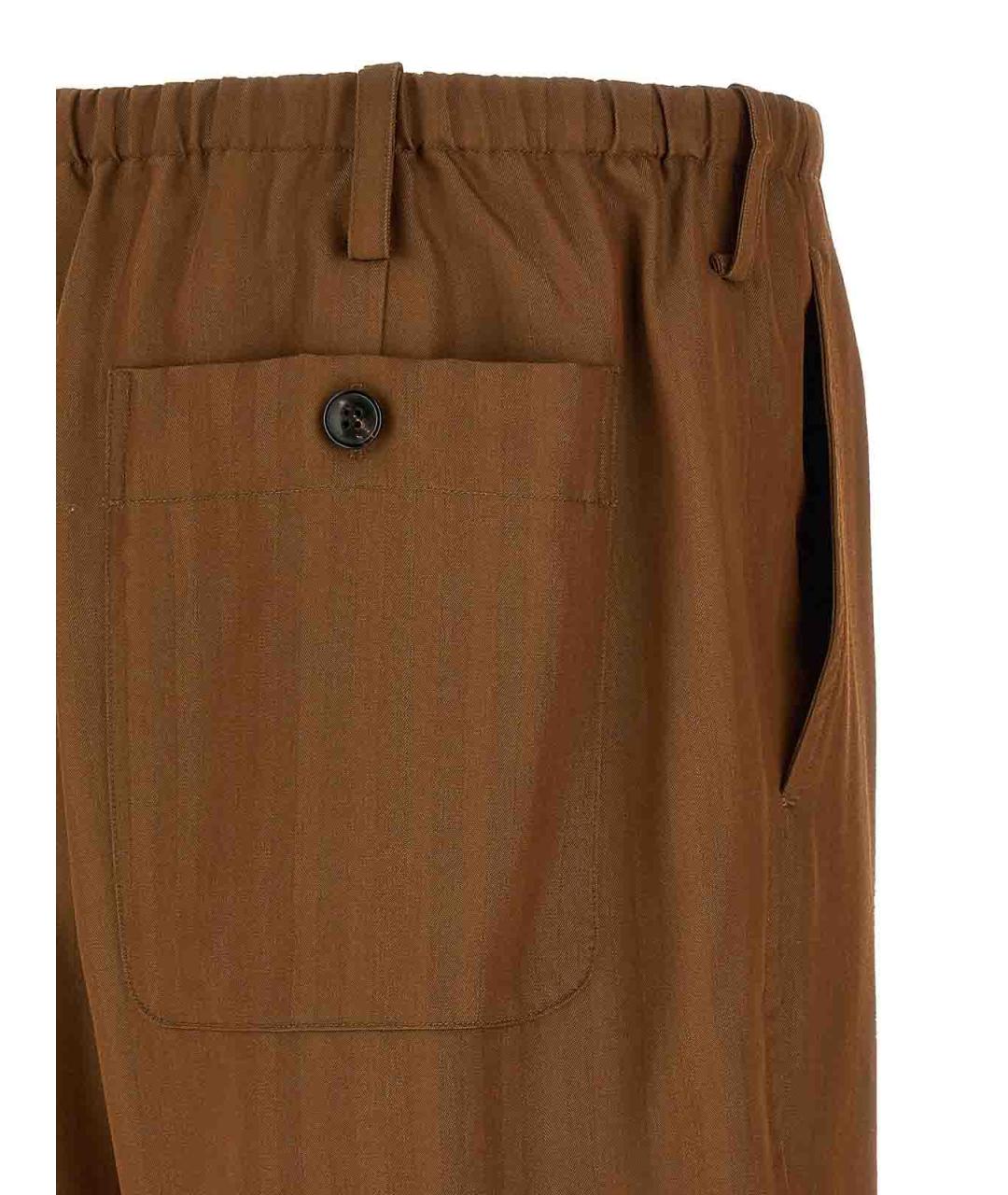 DRIES VAN NOTEN Коричневые шерстяные повседневные брюки, фото 4
