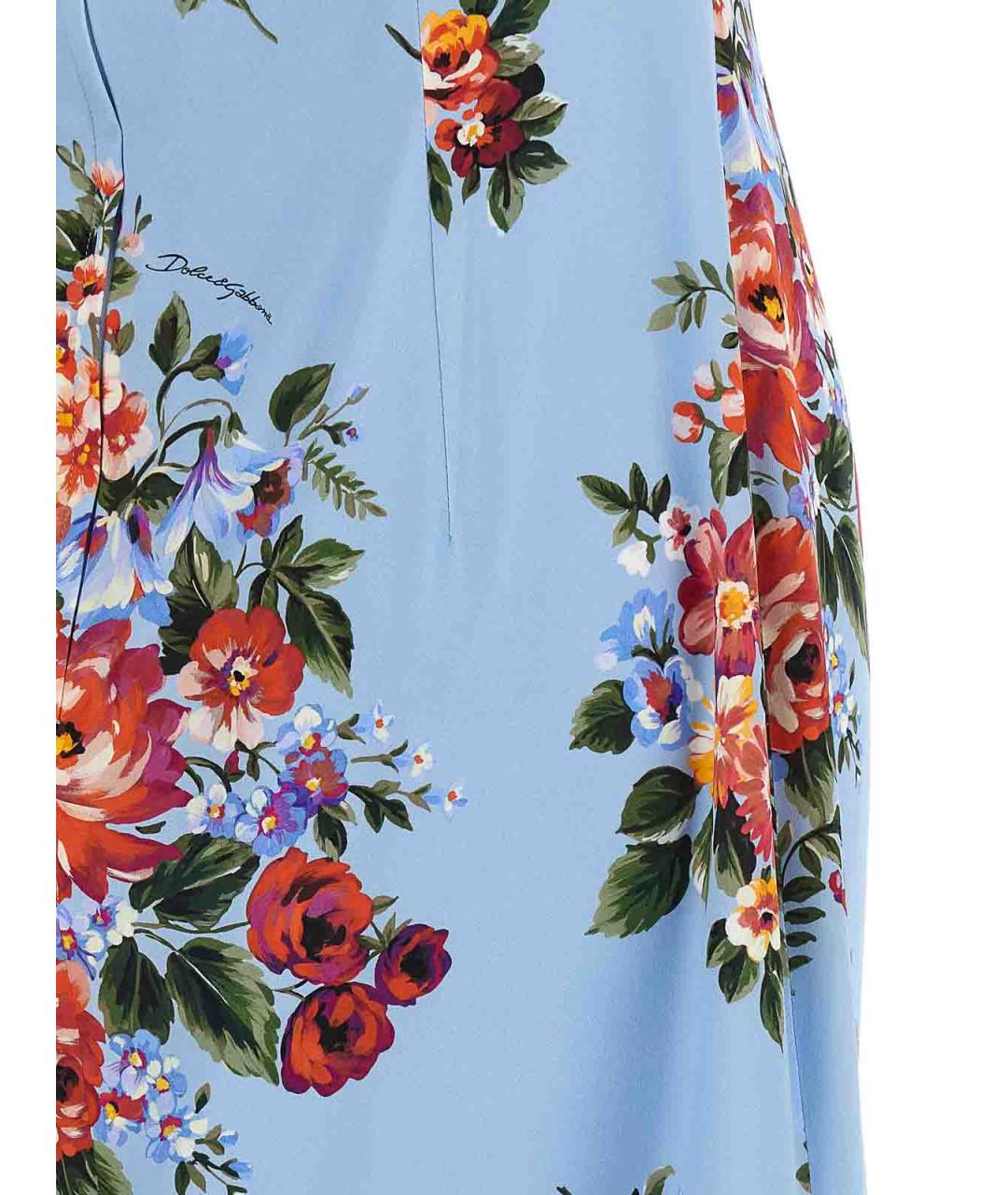 DOLCE&GABBANA Голубое шелковое повседневное платье, фото 4