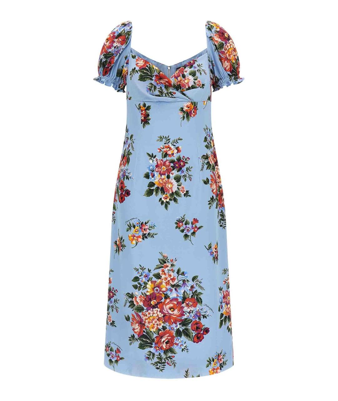 DOLCE&GABBANA Голубое шелковое повседневное платье, фото 1