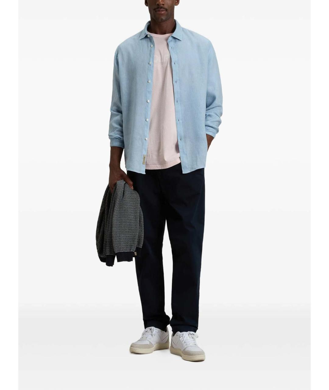 WOOLRICH Голубая льняная кэжуал рубашка, фото 2