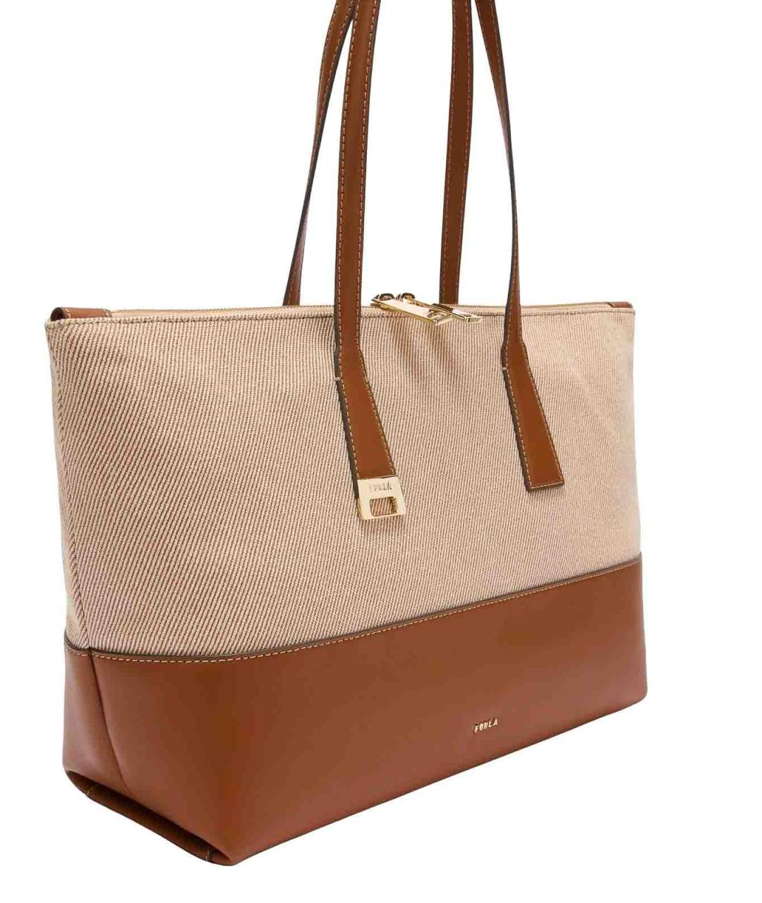 FURLA Коричневая тканевая сумка тоут, фото 5