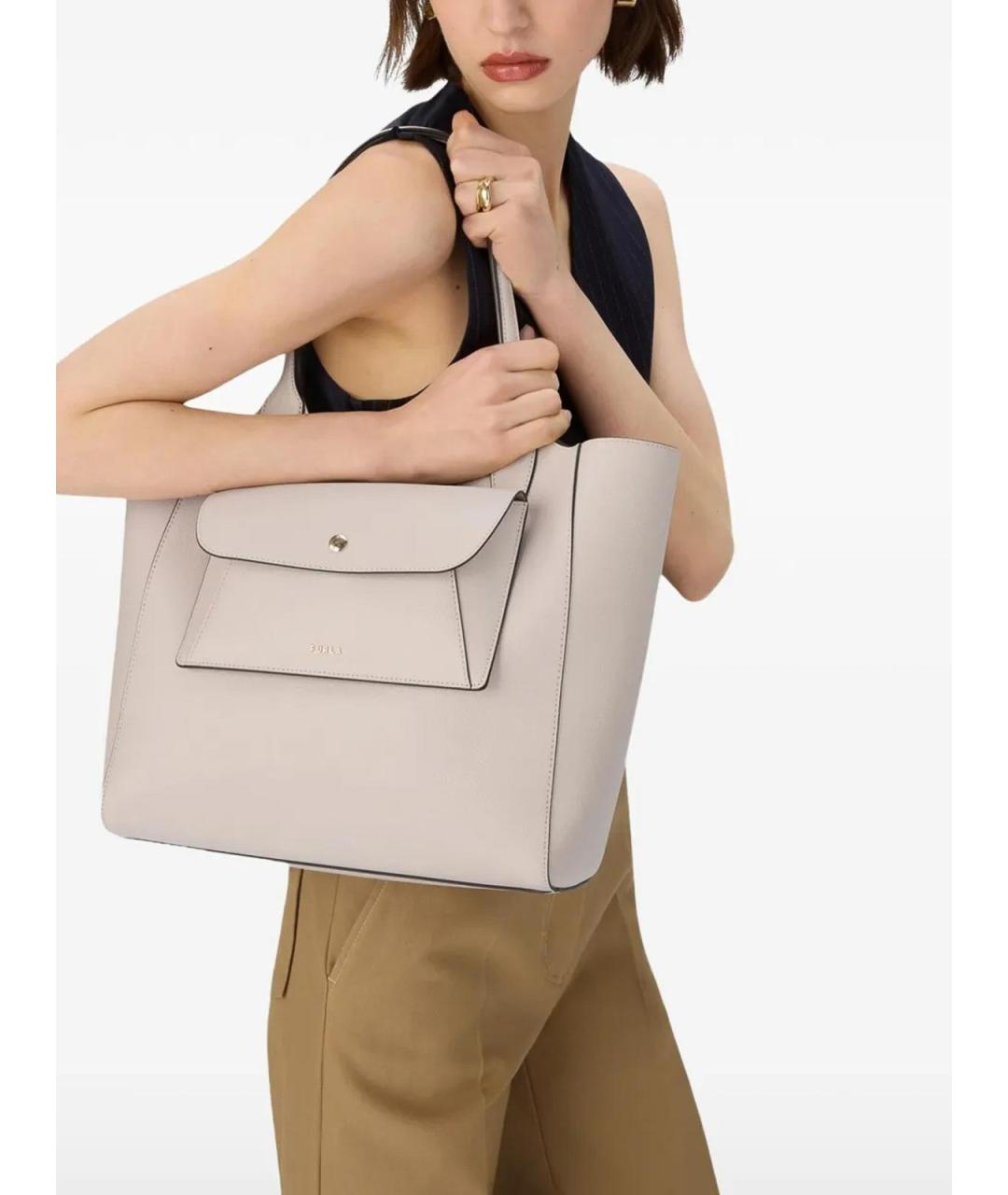 FURLA Белая кожаная сумка тоут, фото 2