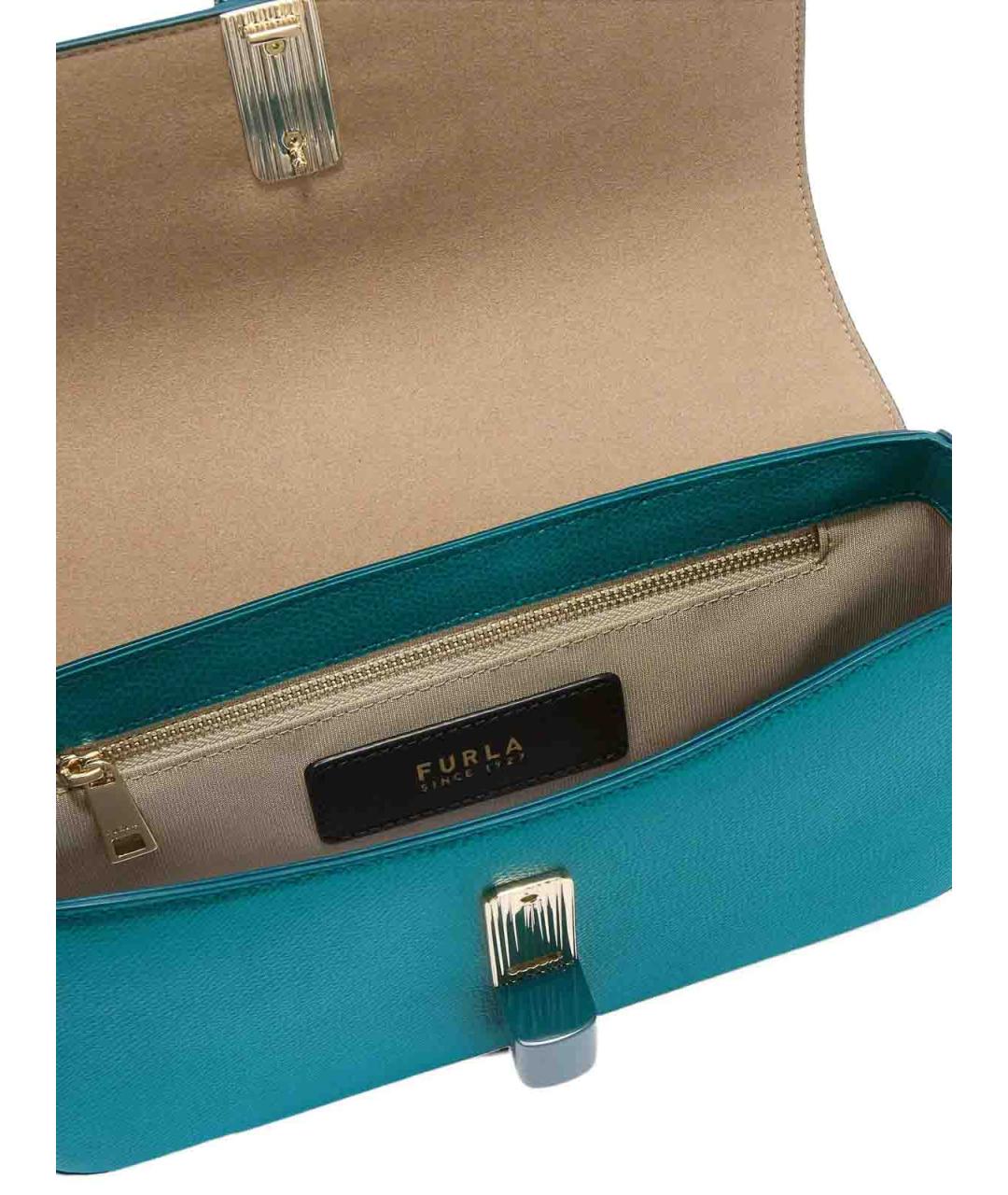 FURLA Бирюзовая кожаная сумка через плечо, фото 6