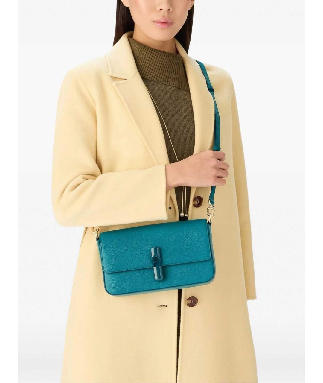 FURLA Бирюзовая кожаная сумка через плечо, фото 2