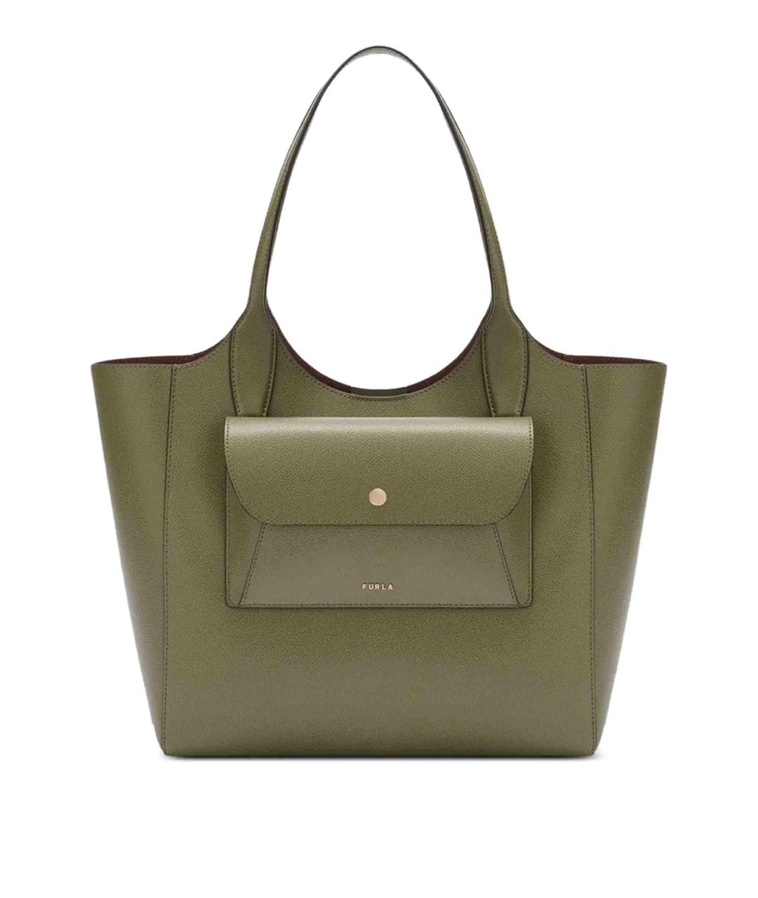 FURLA Зеленая кожаная сумка тоут, фото 1