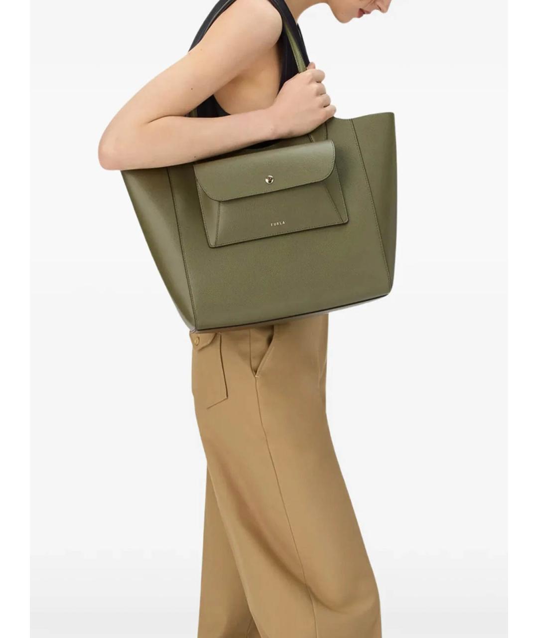 FURLA Зеленая кожаная сумка тоут, фото 2