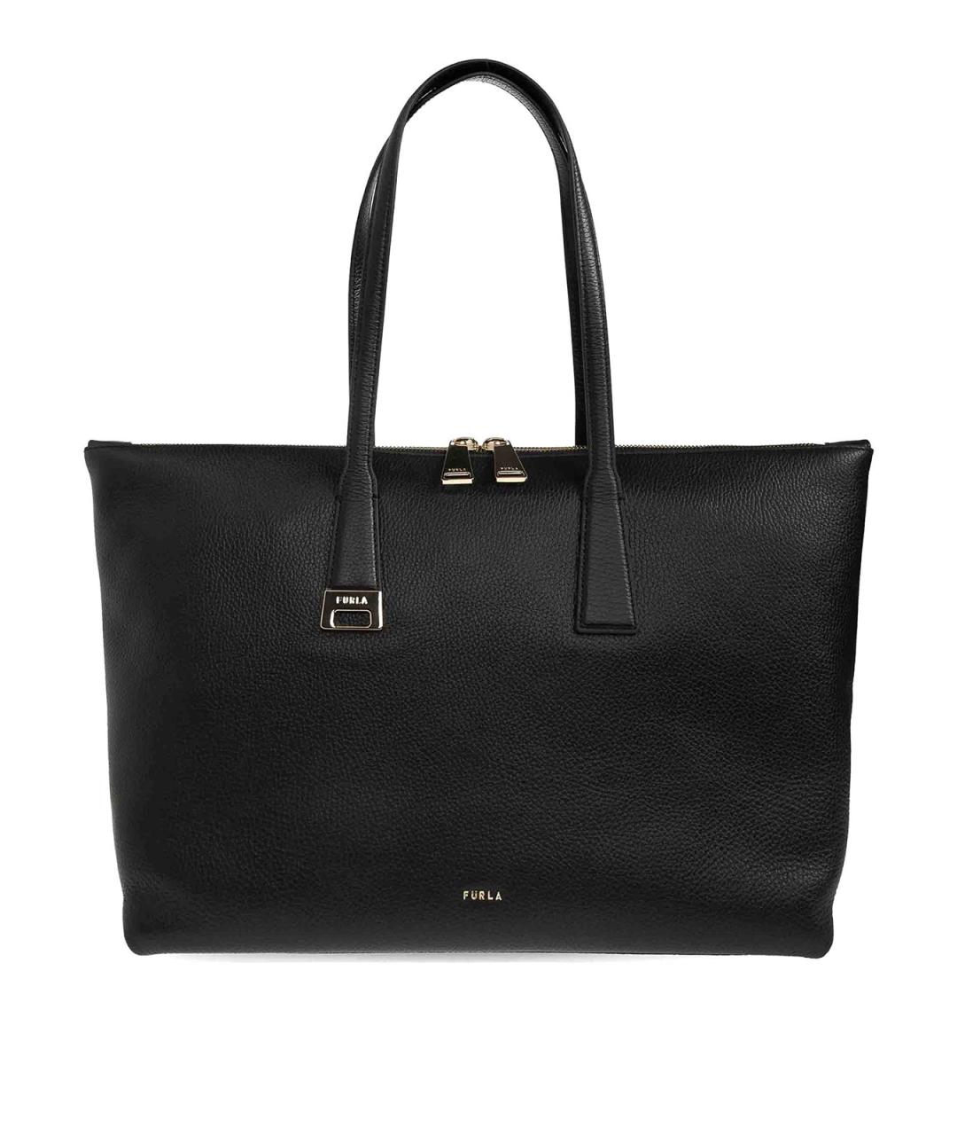 FURLA Черная кожаная сумка тоут, фото 1