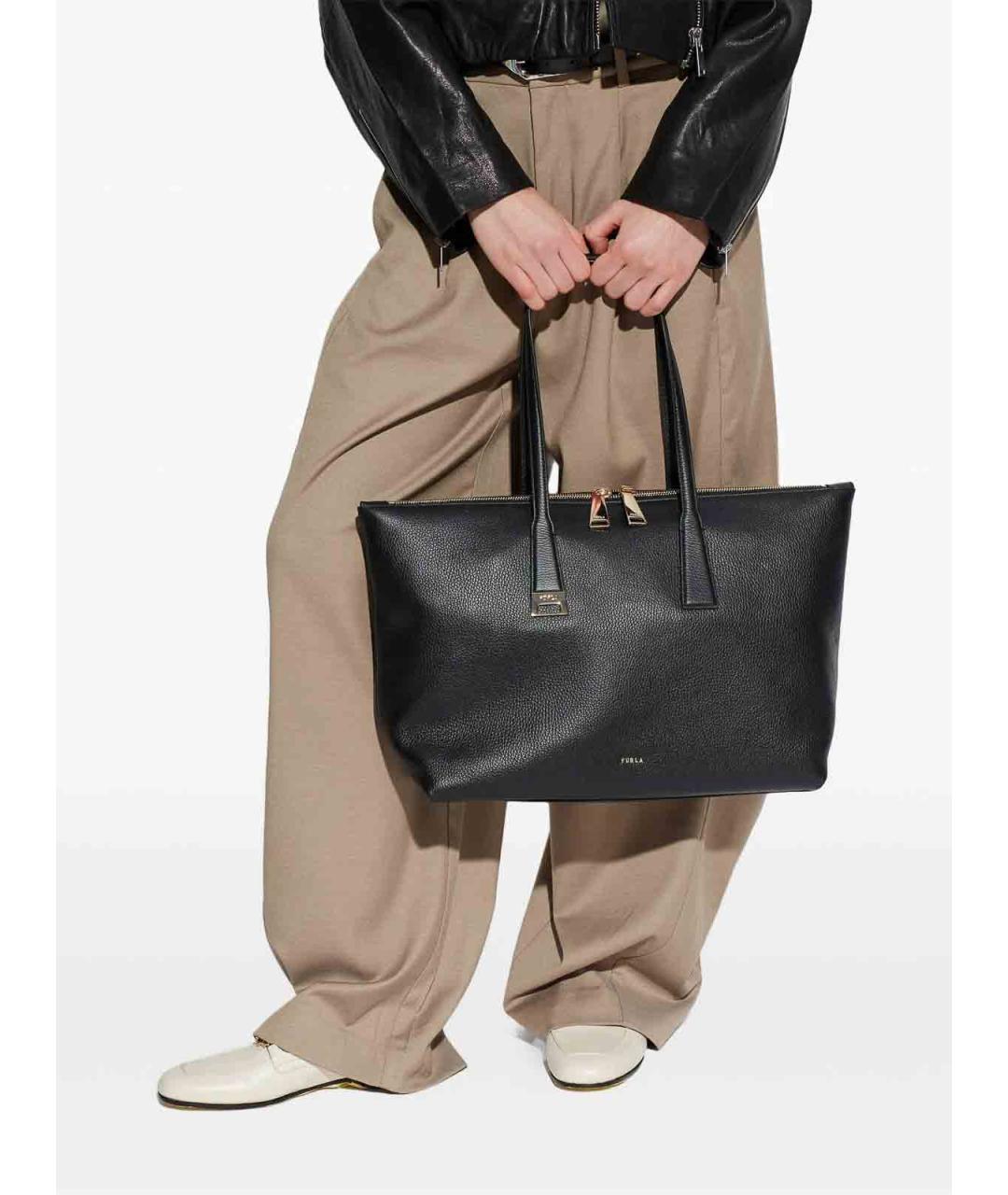 FURLA Черная кожаная сумка тоут, фото 2