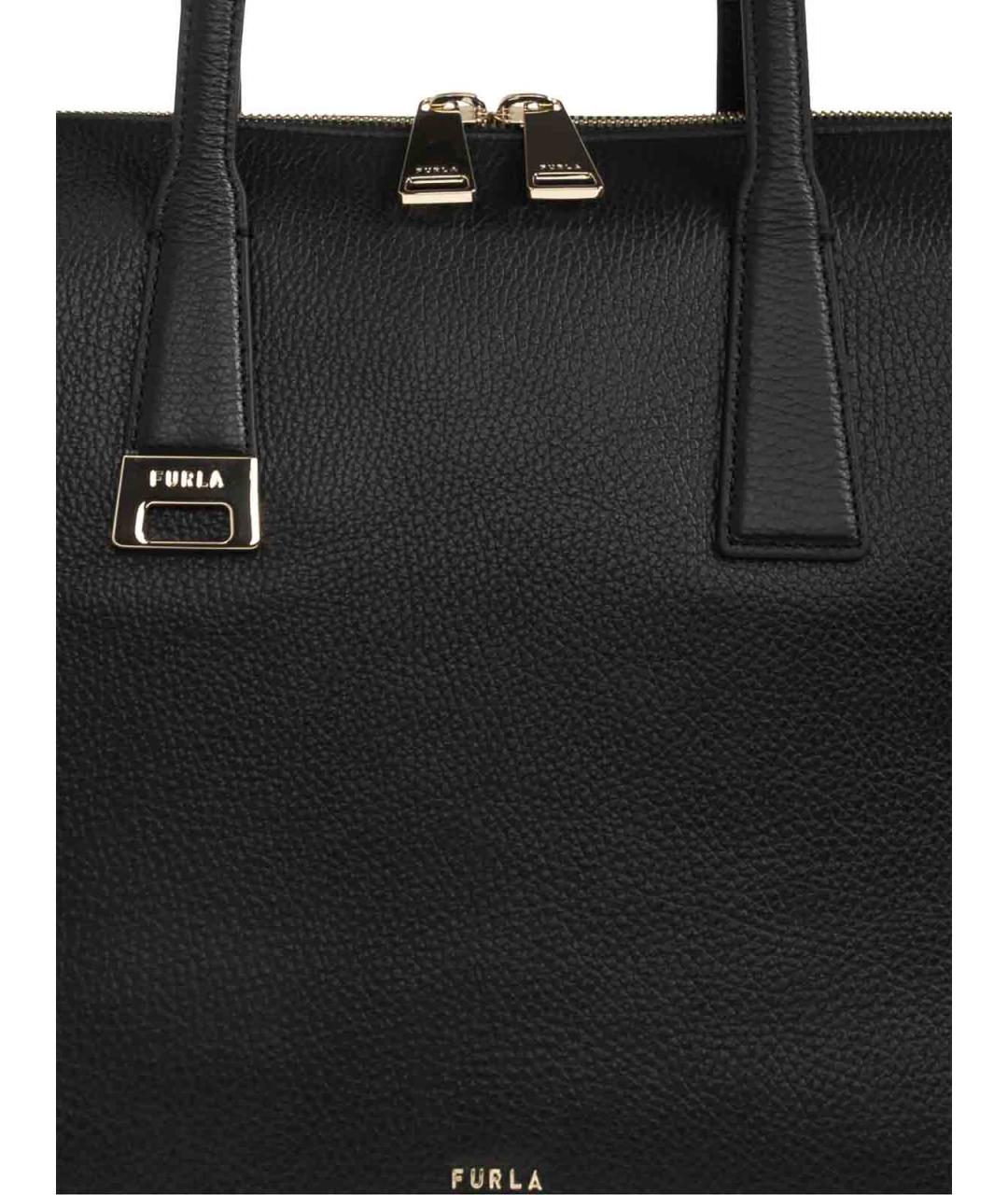 FURLA Черная кожаная сумка тоут, фото 6