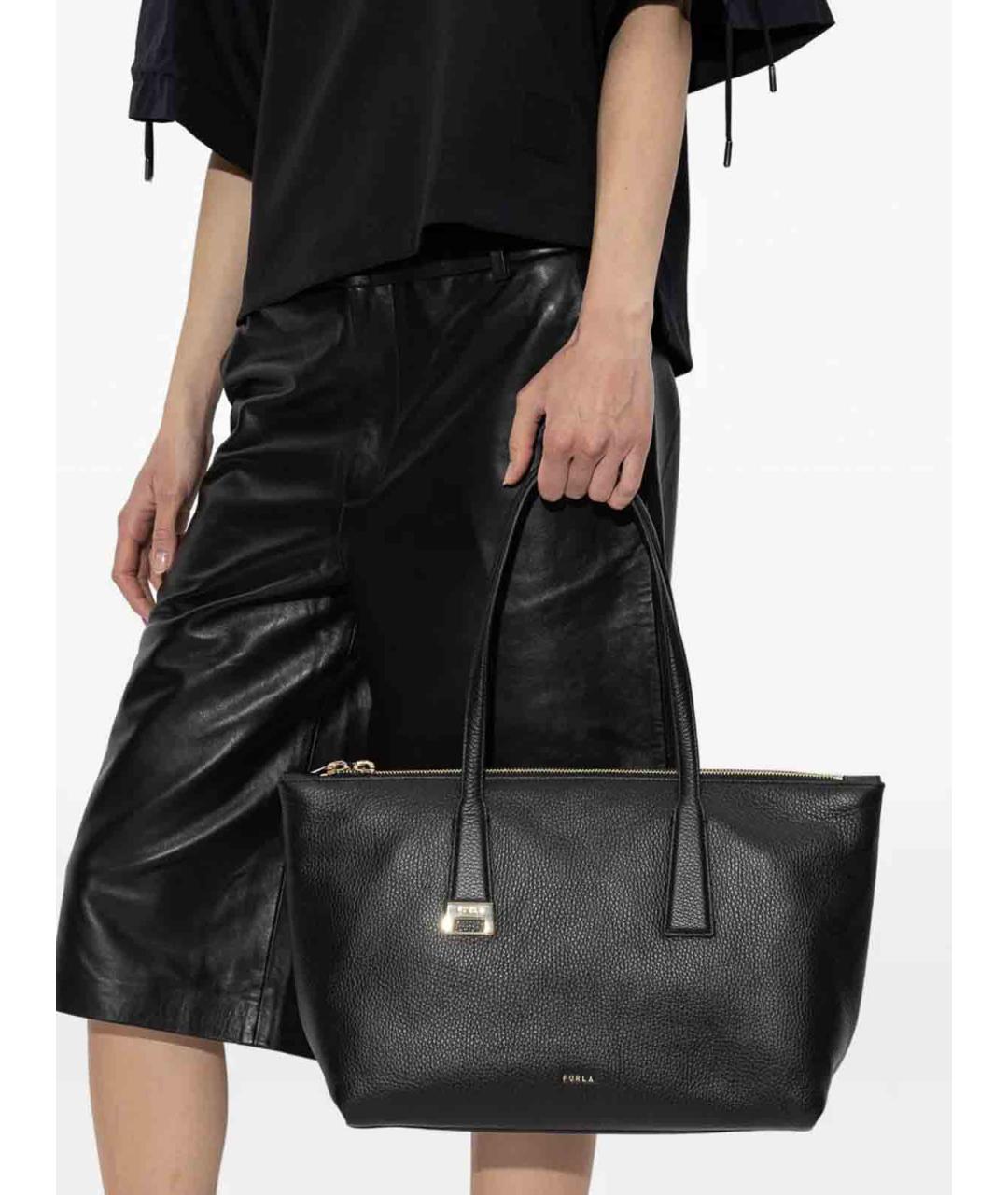FURLA Черная кожаная сумка тоут, фото 2