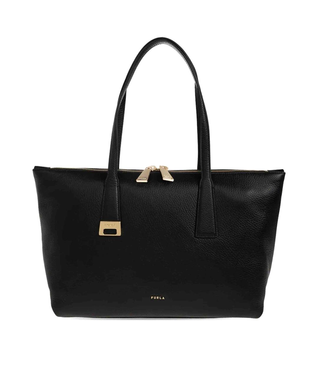 FURLA Черная кожаная сумка тоут, фото 1