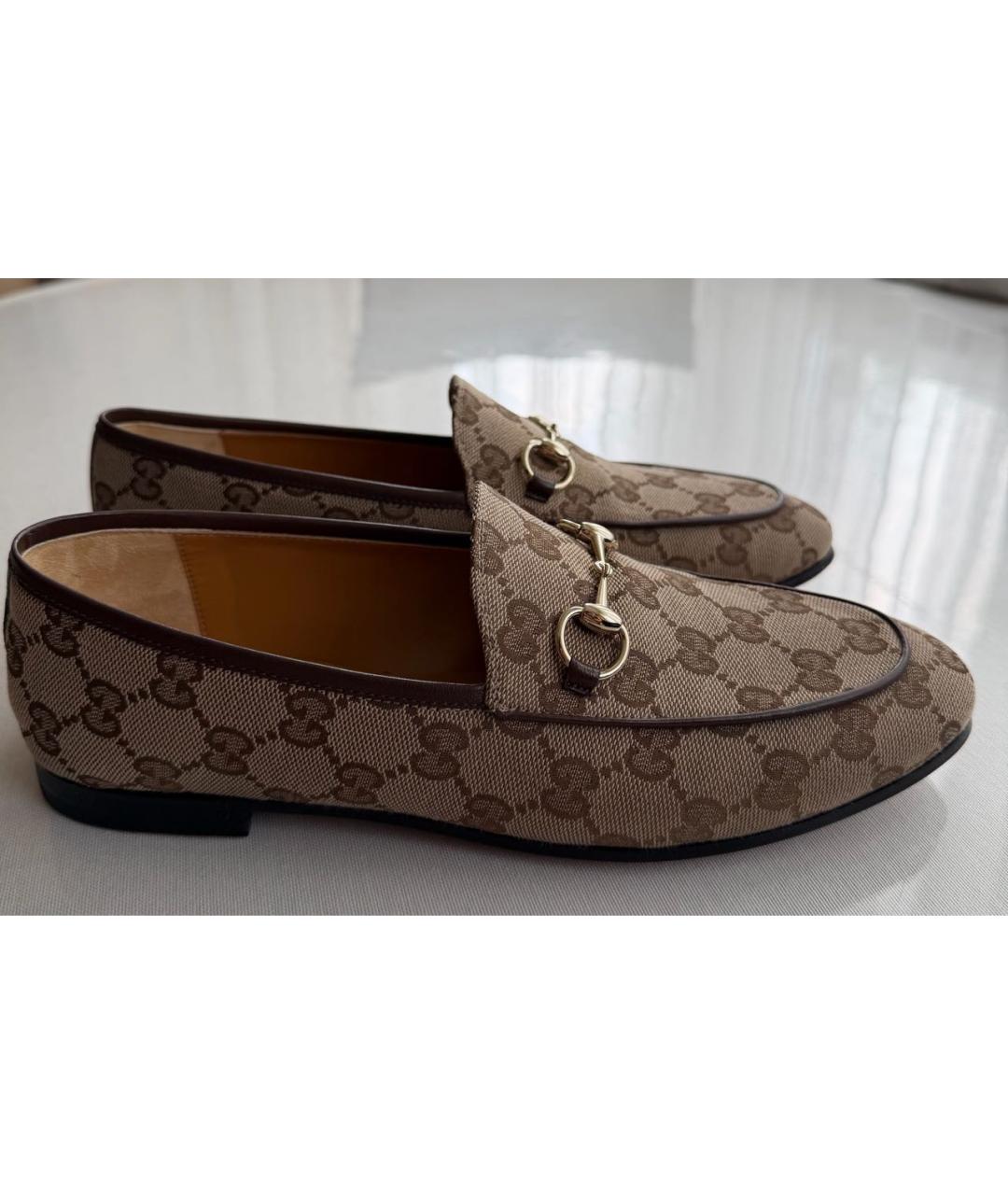 GUCCI Коричневые текстильные лоферы, фото 5