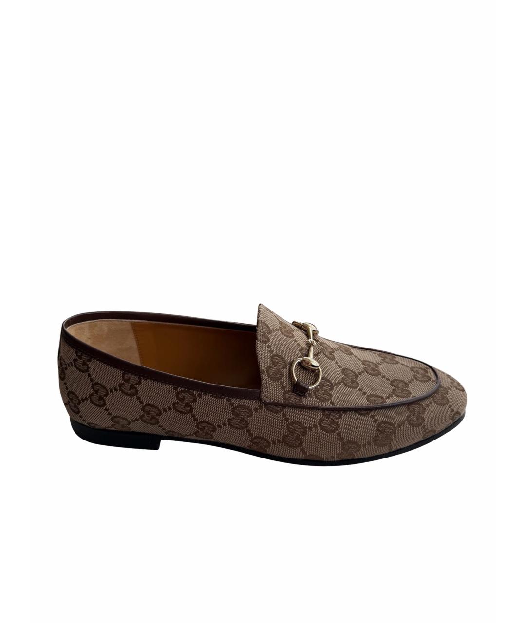 GUCCI Коричневые текстильные лоферы, фото 1