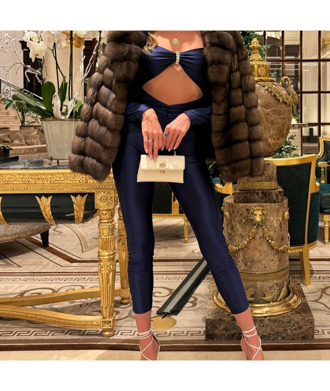 ELISABETTA FRANCHI Темно-синий полиамидовый комбинезон, фото 7