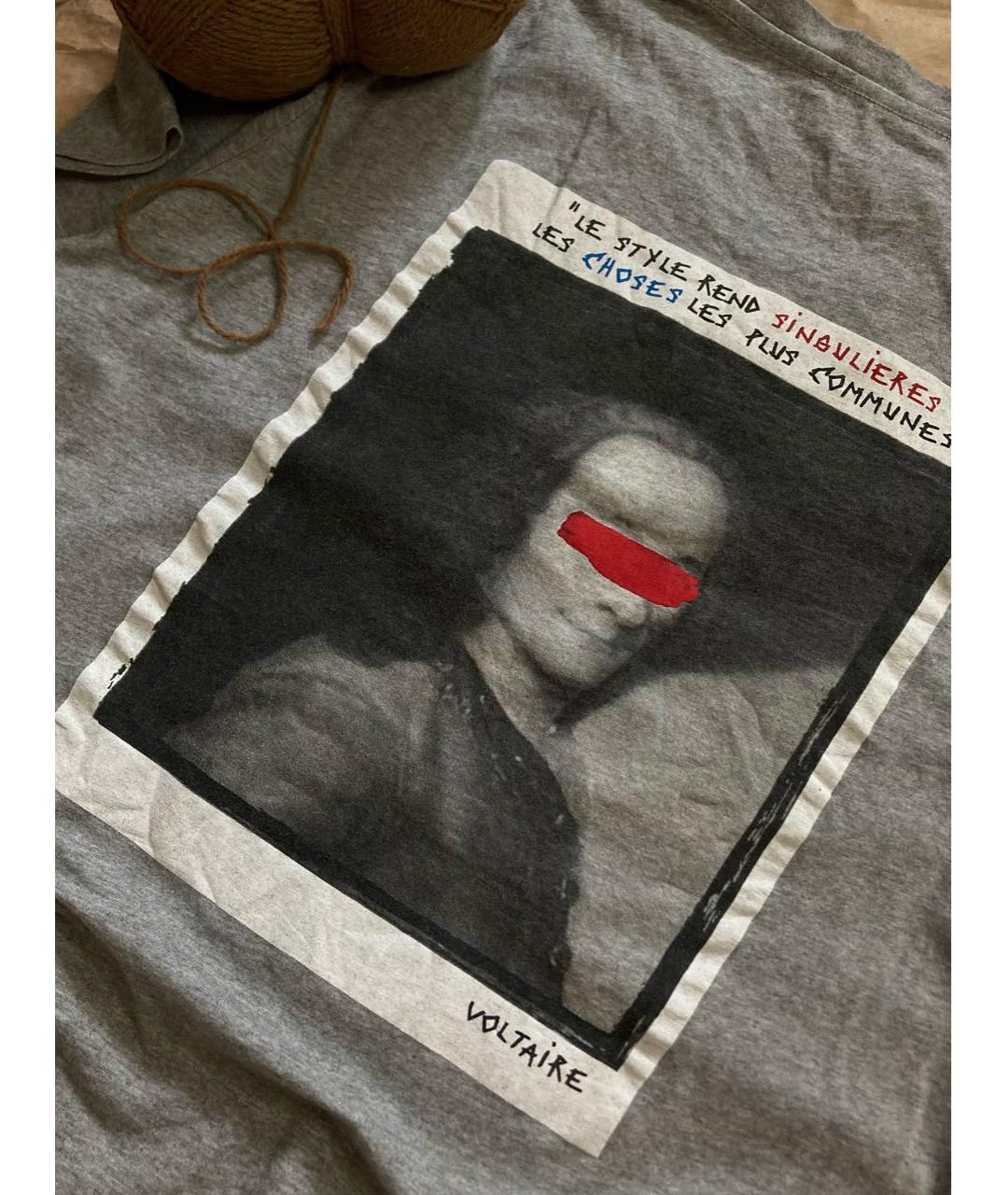 ZADIG & VOLTAIRE Серая хлопковая футболка, фото 6