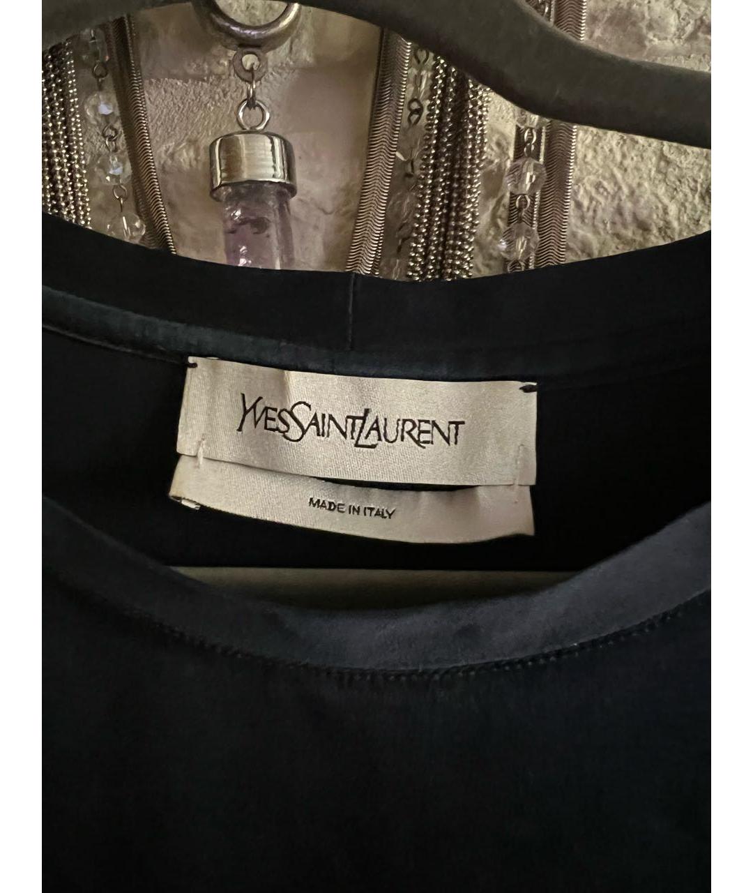 SAINT LAURENT Темно-синее шелковое повседневное платье, фото 3