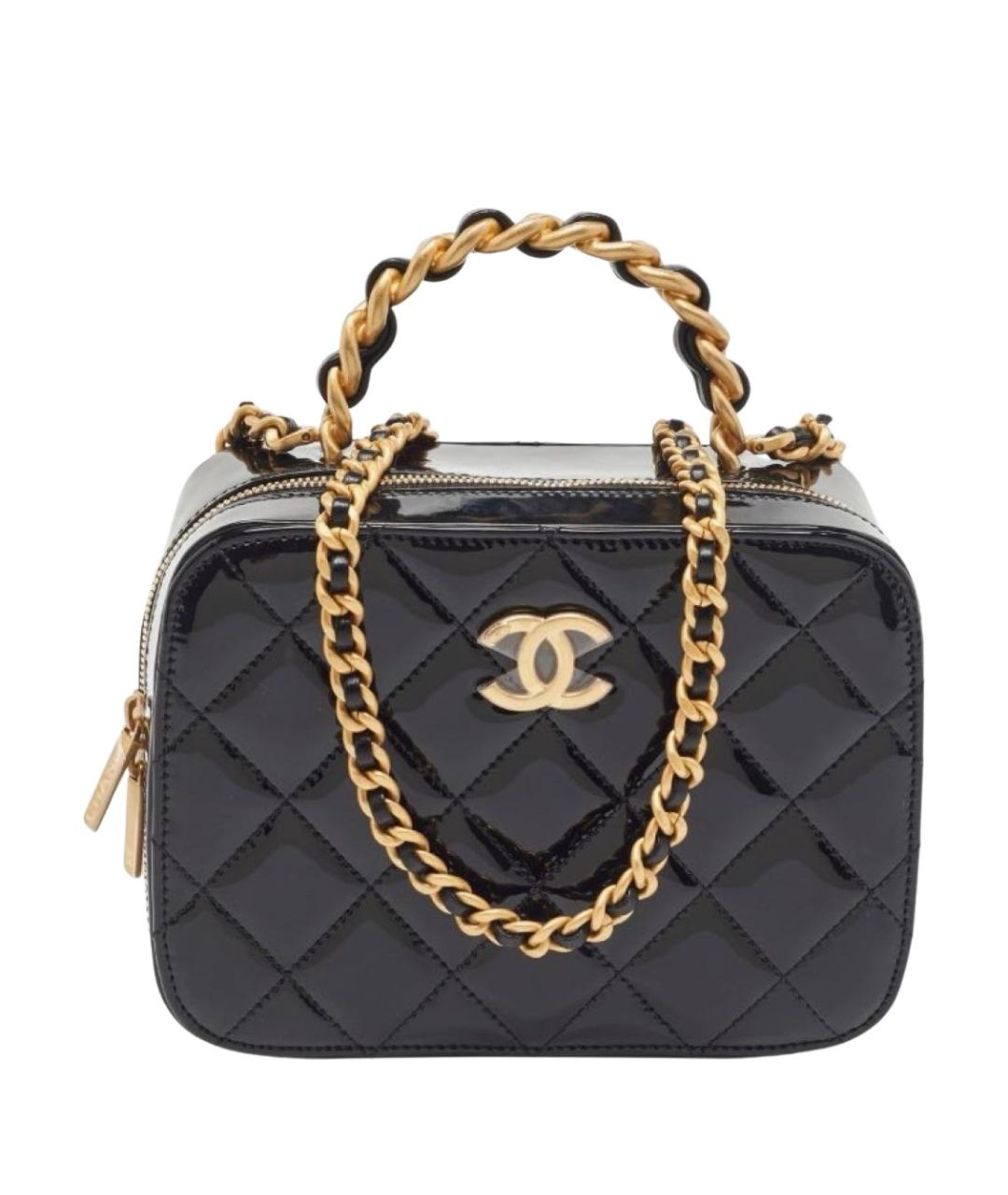 CHANEL Черная сумка с короткими ручками из лакированной кожи, фото 1