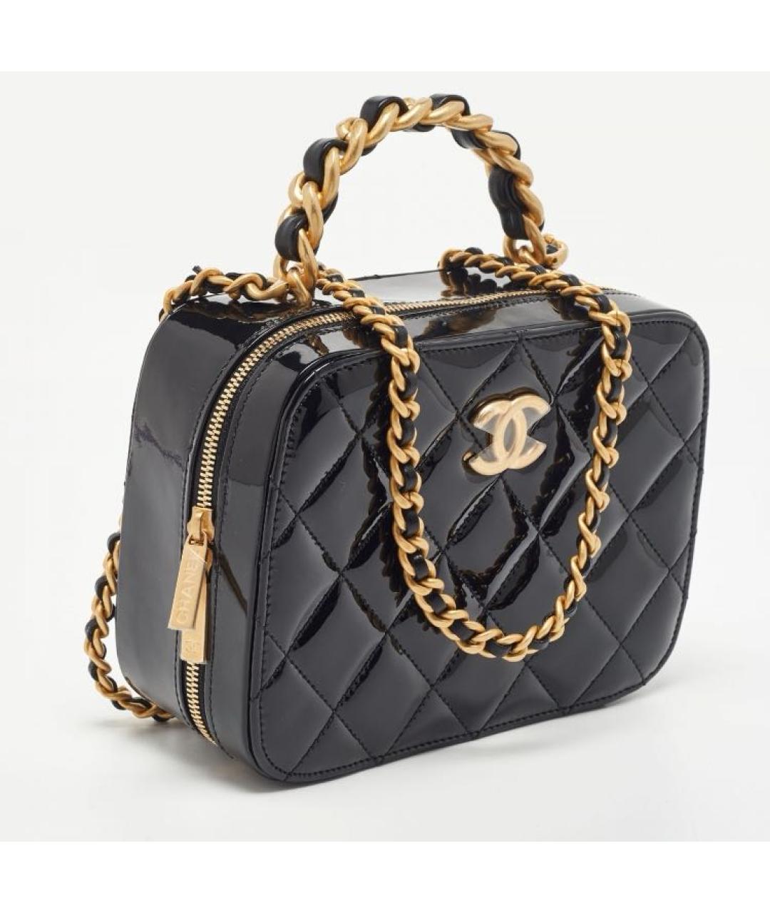 CHANEL Черная сумка с короткими ручками из лакированной кожи, фото 2