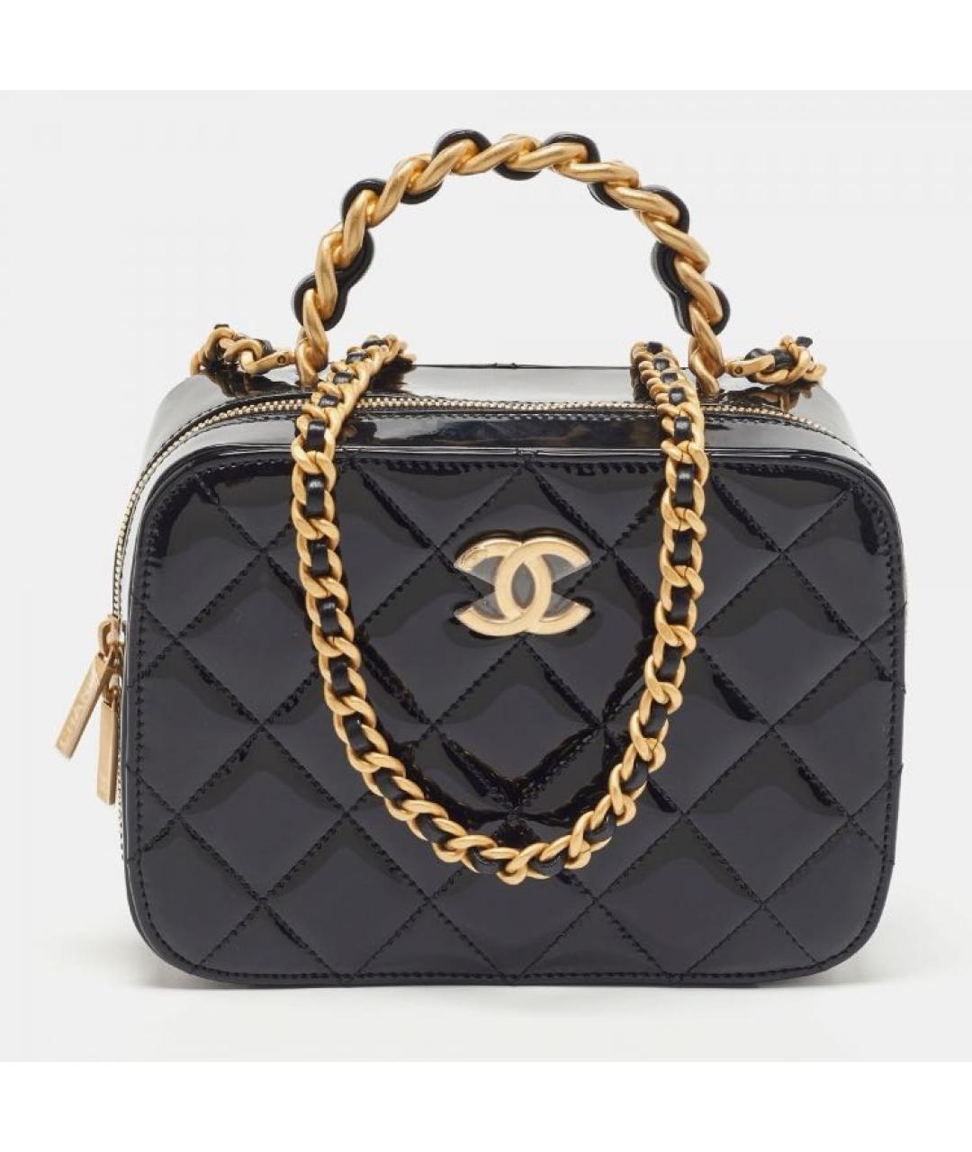 CHANEL Черная сумка с короткими ручками из лакированной кожи, фото 9
