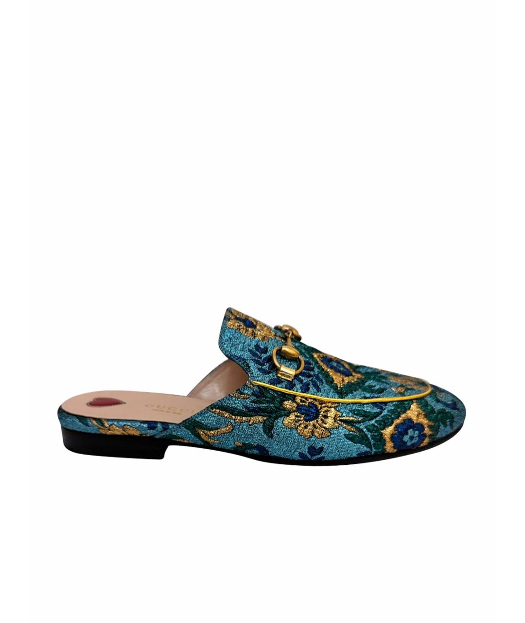 GUCCI Голубые текстильные сабо, фото 1