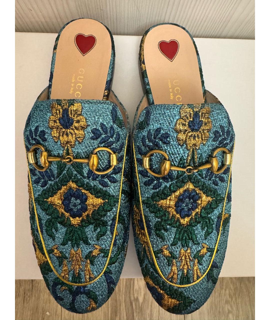 GUCCI Голубые текстильные сабо, фото 3