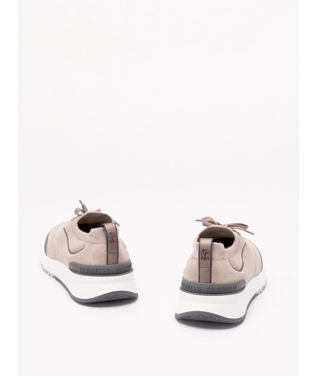 BRUNELLO CUCINELLI Бежевые текстильные низкие кроссовки / кеды, фото 3