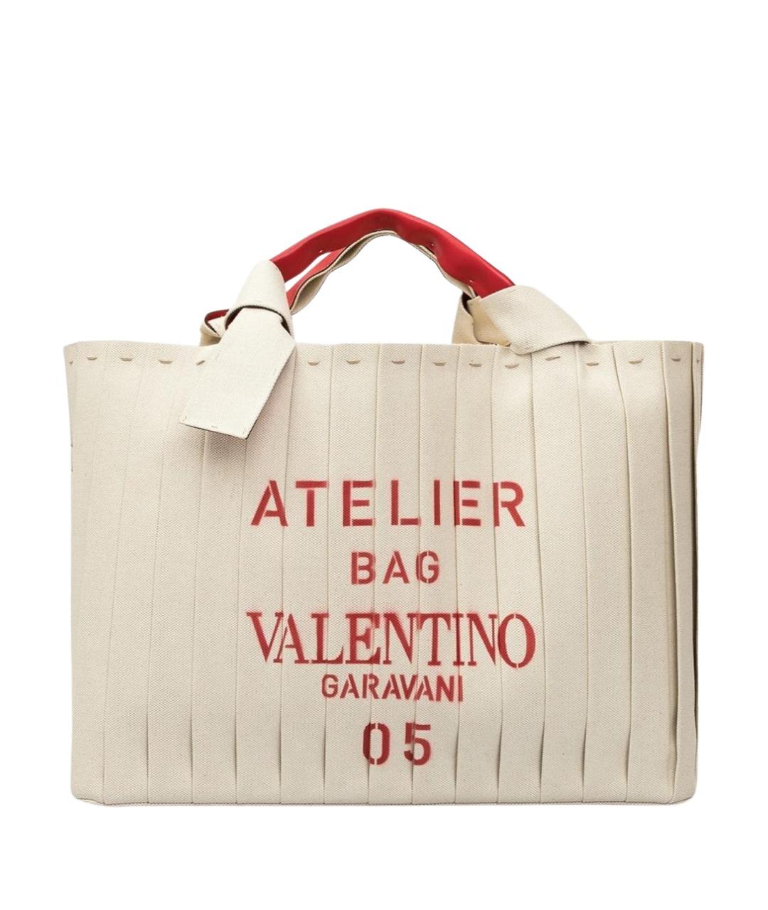 VALENTINO Бежевая тканевая сумка тоут, фото 1