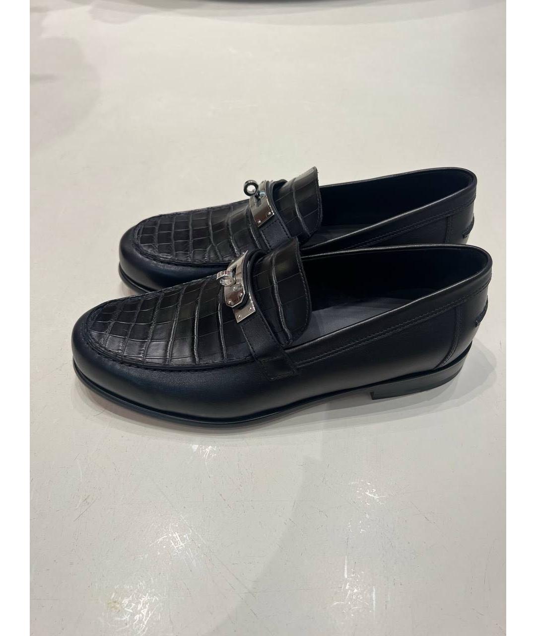 HERMES Черные лоферы из экзотической кожи, фото 7