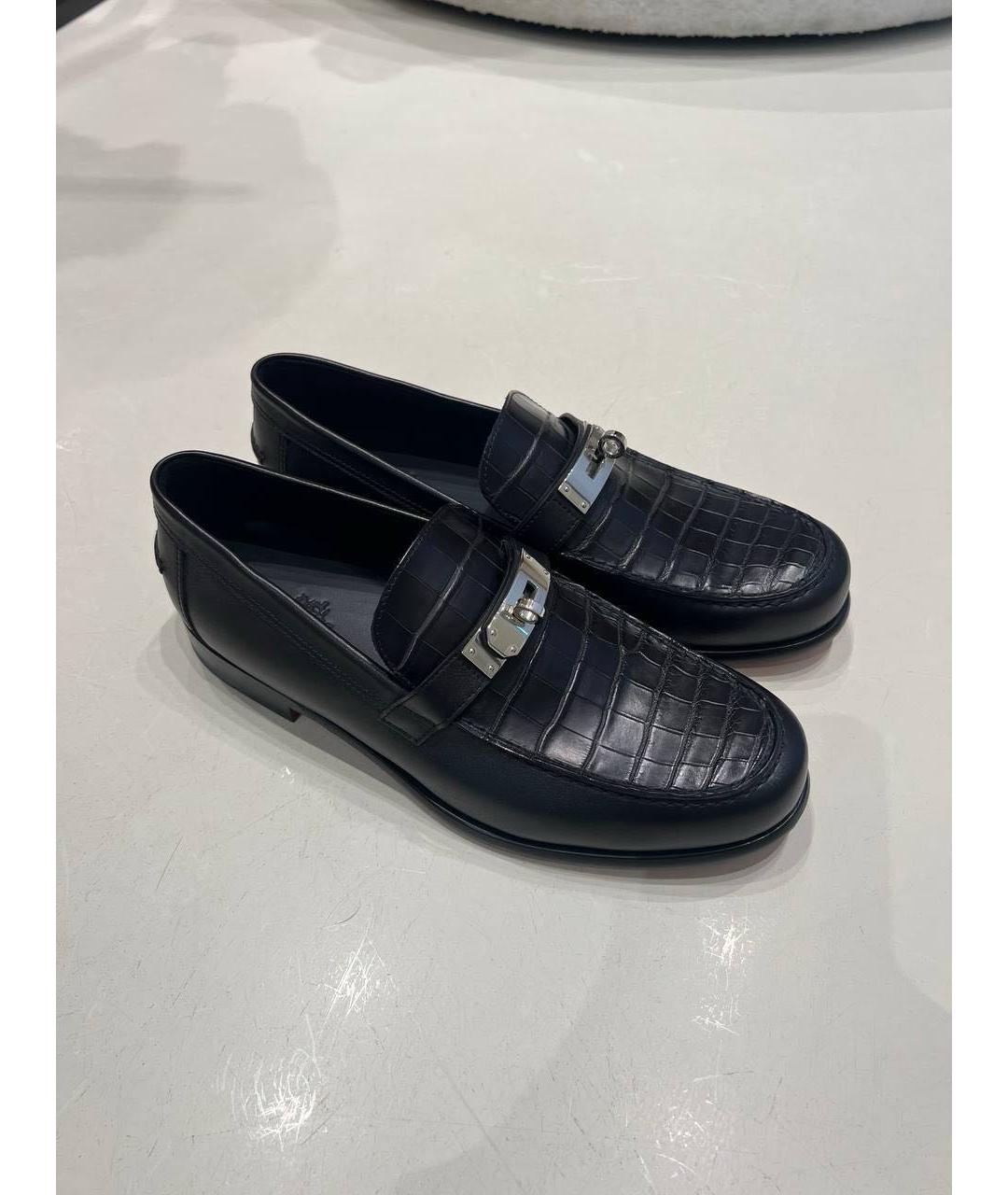 HERMES Черные лоферы из экзотической кожи, фото 5