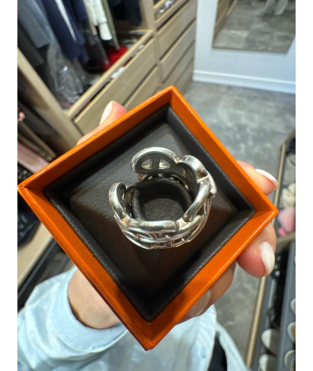 HERMES Белое серебряное кольцо, фото 4