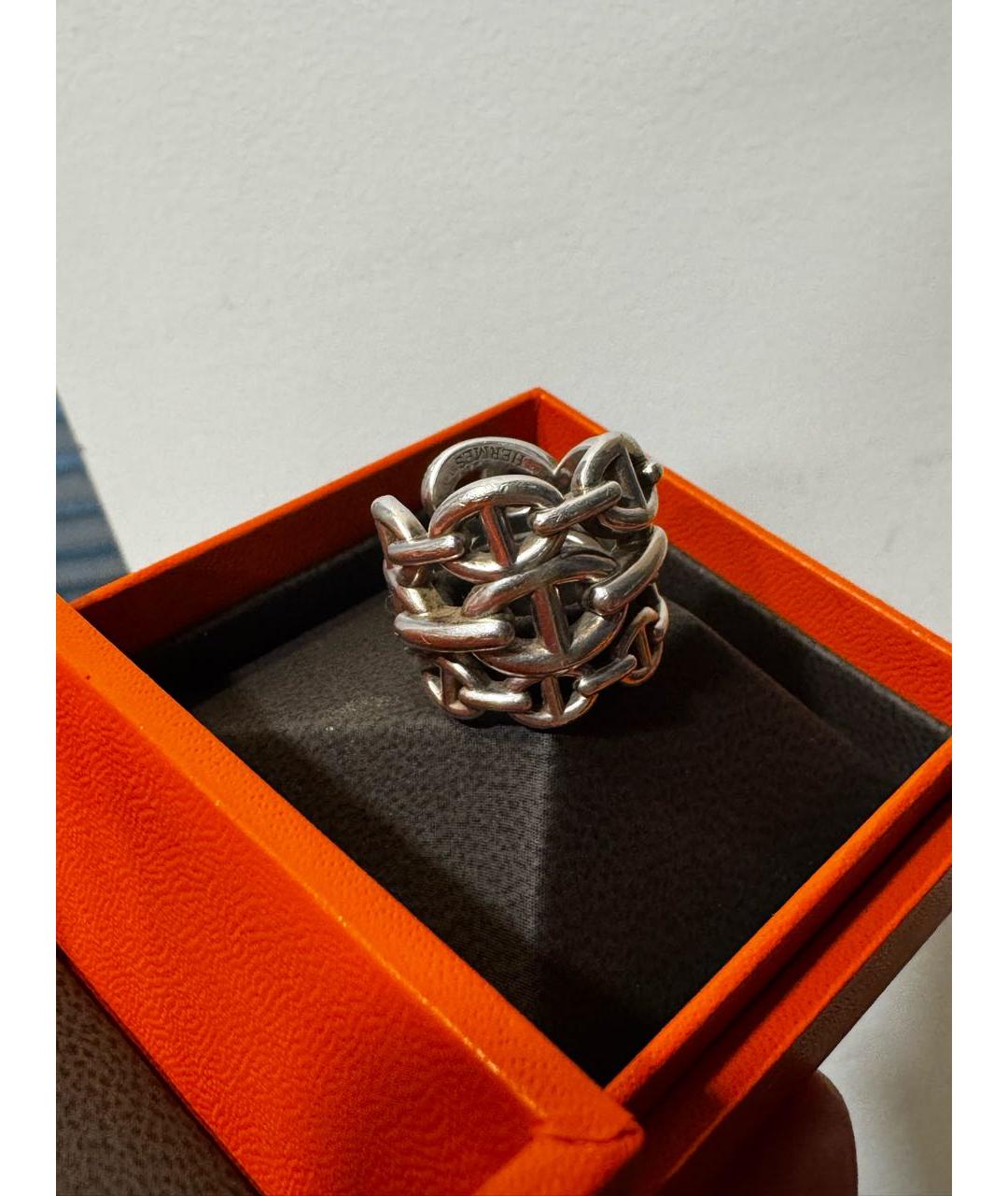 HERMES Белое серебряное кольцо, фото 5