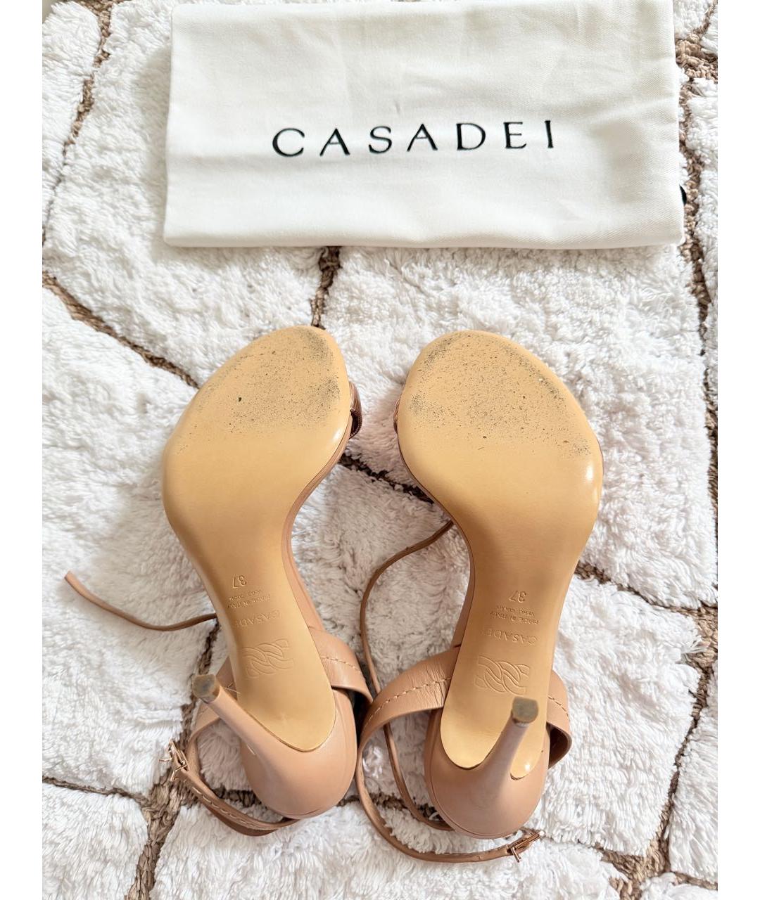 CASADEI Бежевые кожаные босоножки, фото 5