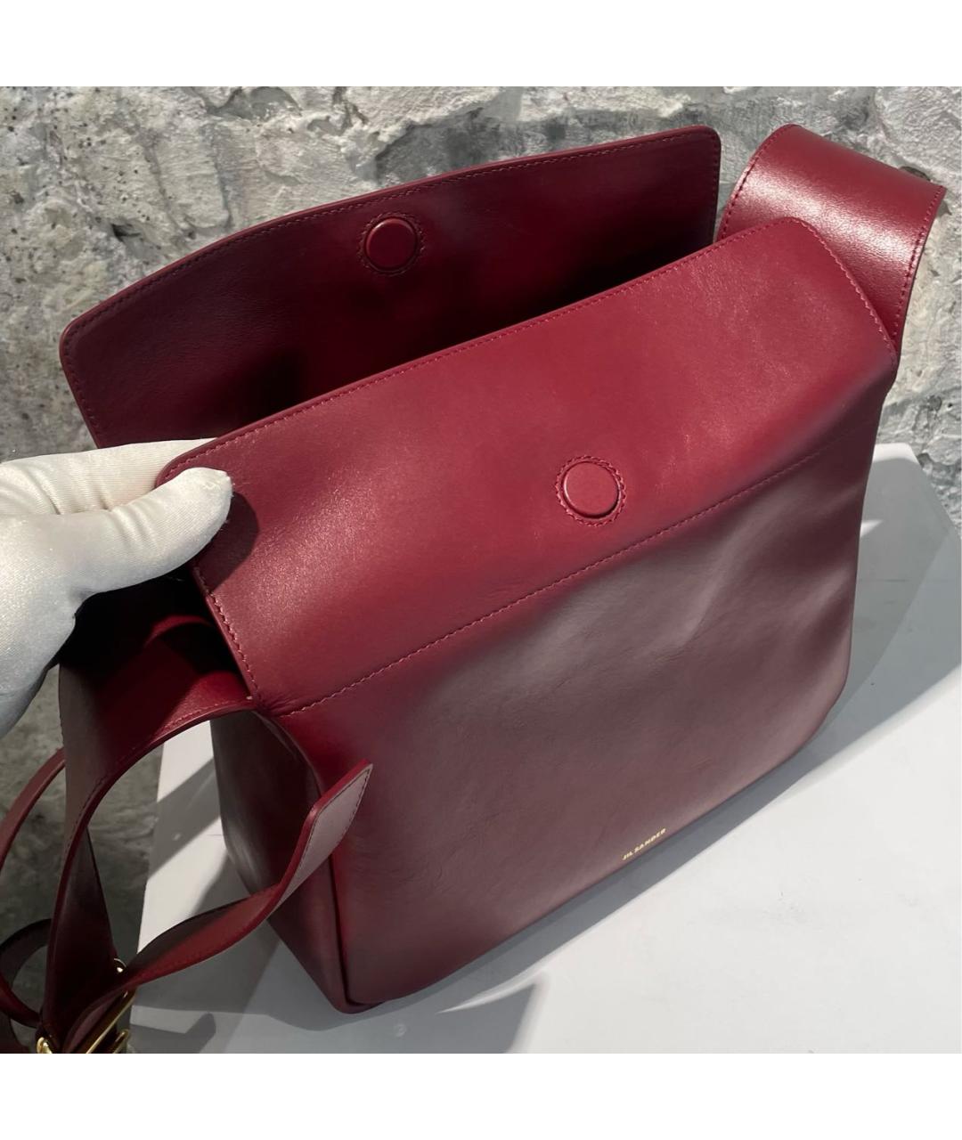 JIL SANDER Бордовая кожаная сумка через плечо, фото 6