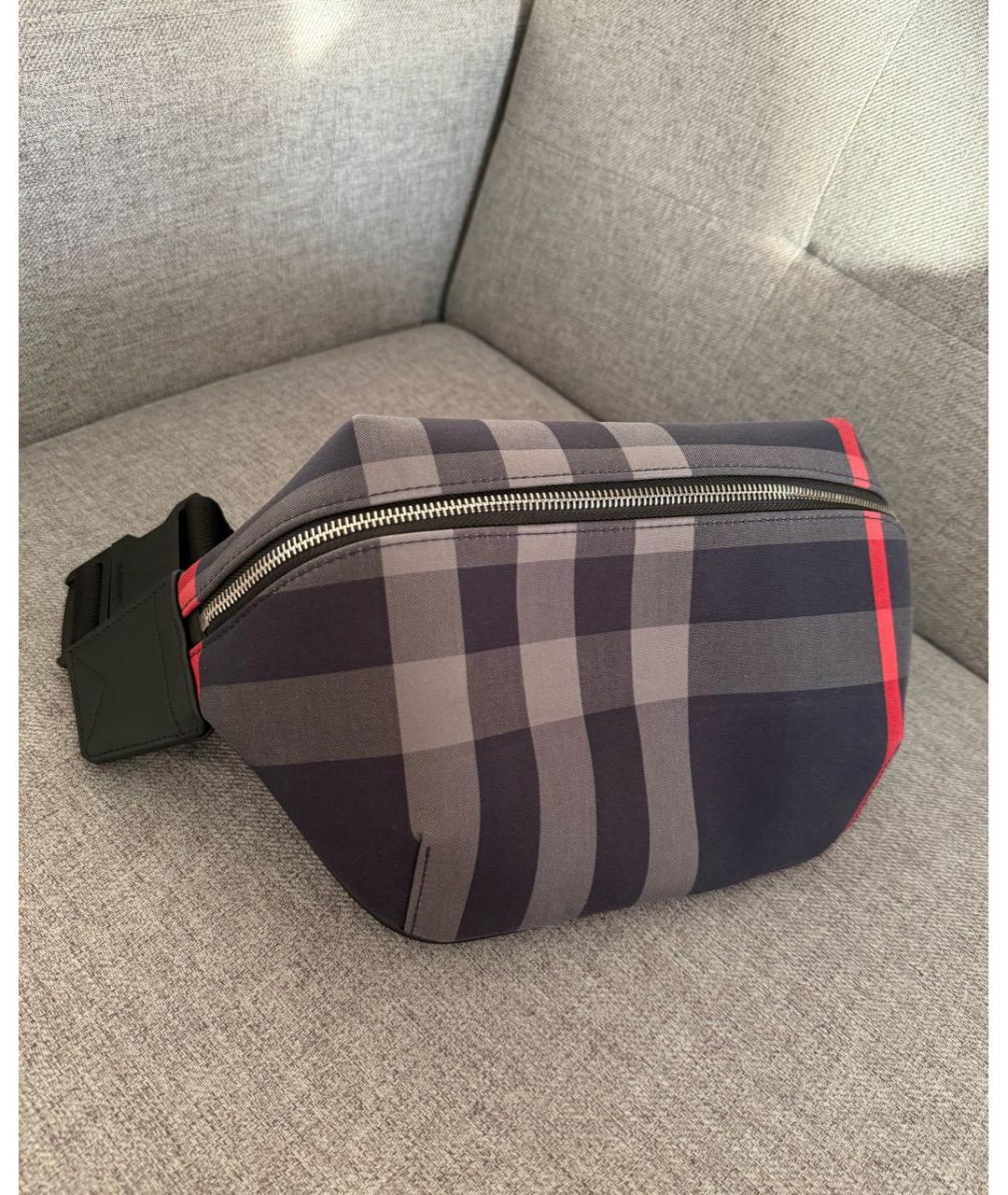 BURBERRY Темно-синяя тканевая поясная сумка, фото 3
