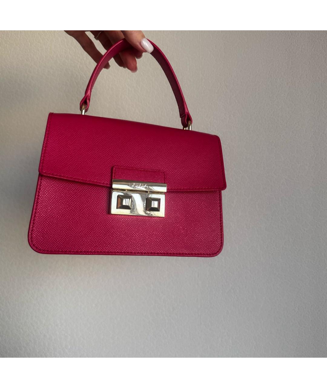 FURLA Фуксия кожаная сумка с короткими ручками, фото 9
