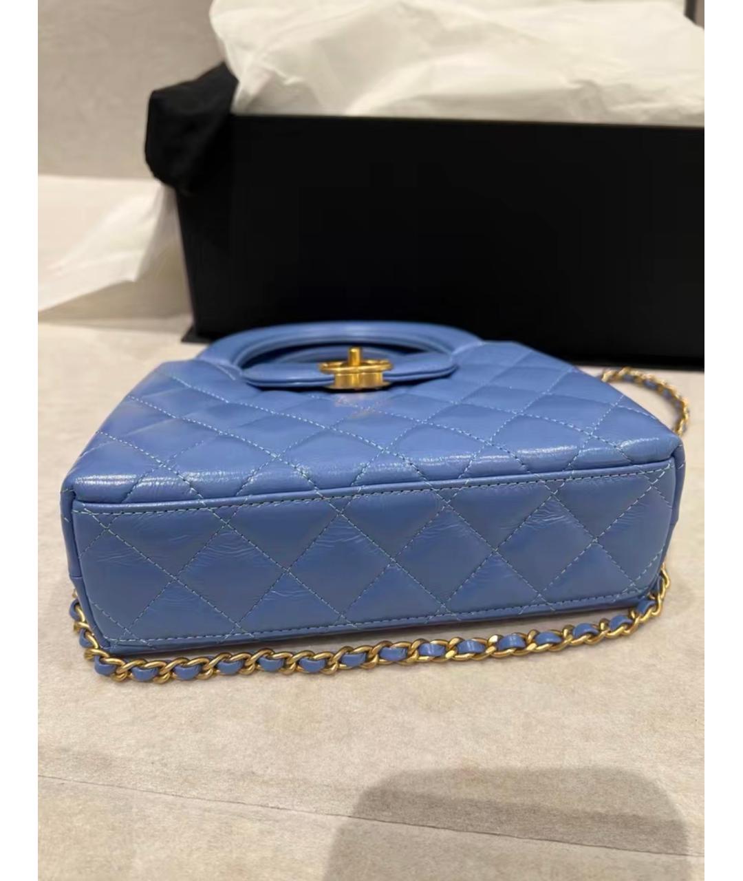 CHANEL Голубая кожаная сумка с короткими ручками, фото 7