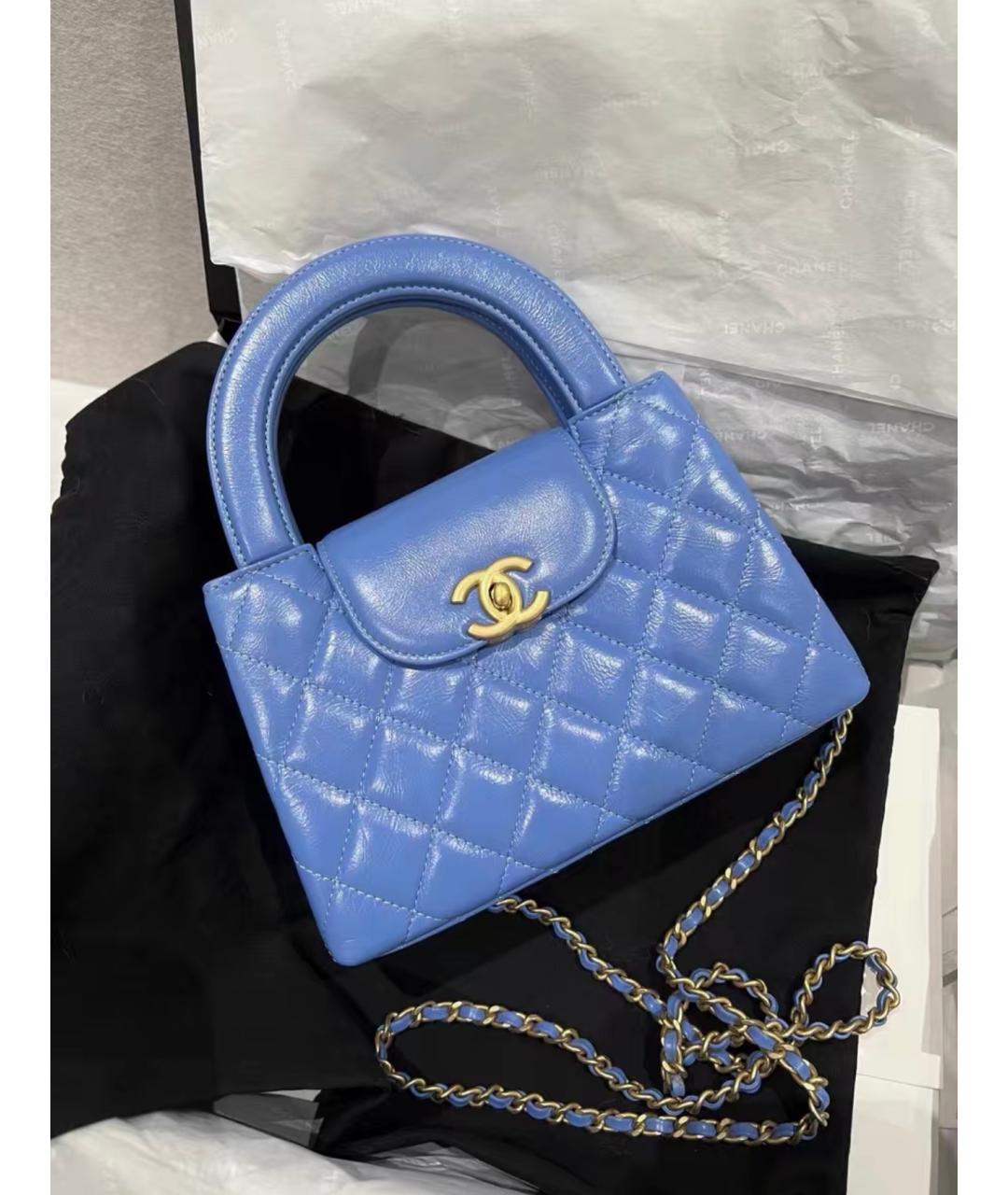CHANEL Голубая кожаная сумка с короткими ручками, фото 2