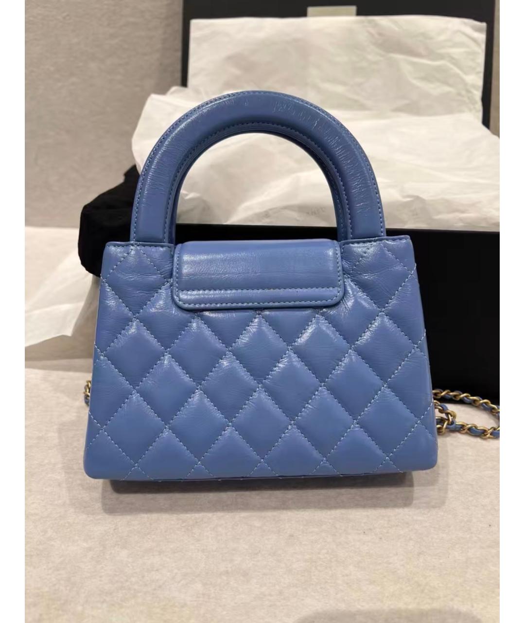 CHANEL Голубая кожаная сумка с короткими ручками, фото 5
