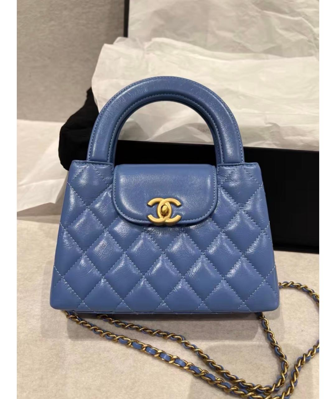 CHANEL Голубая кожаная сумка с короткими ручками, фото 3