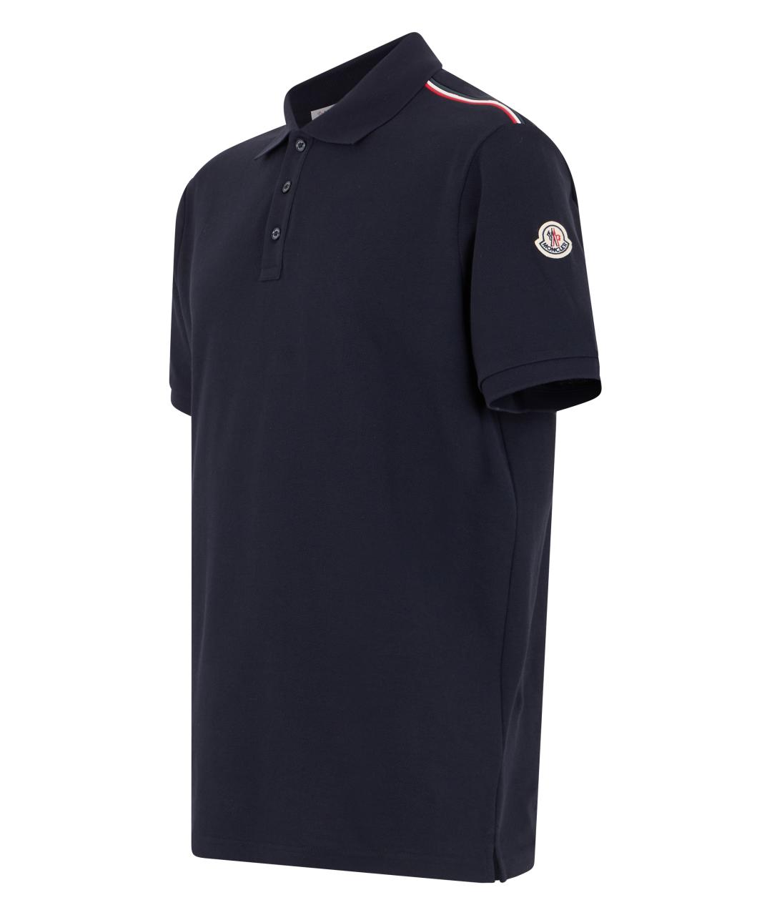 MONCLER Темно-синее хлопковое поло с коротким рукавом, фото 3