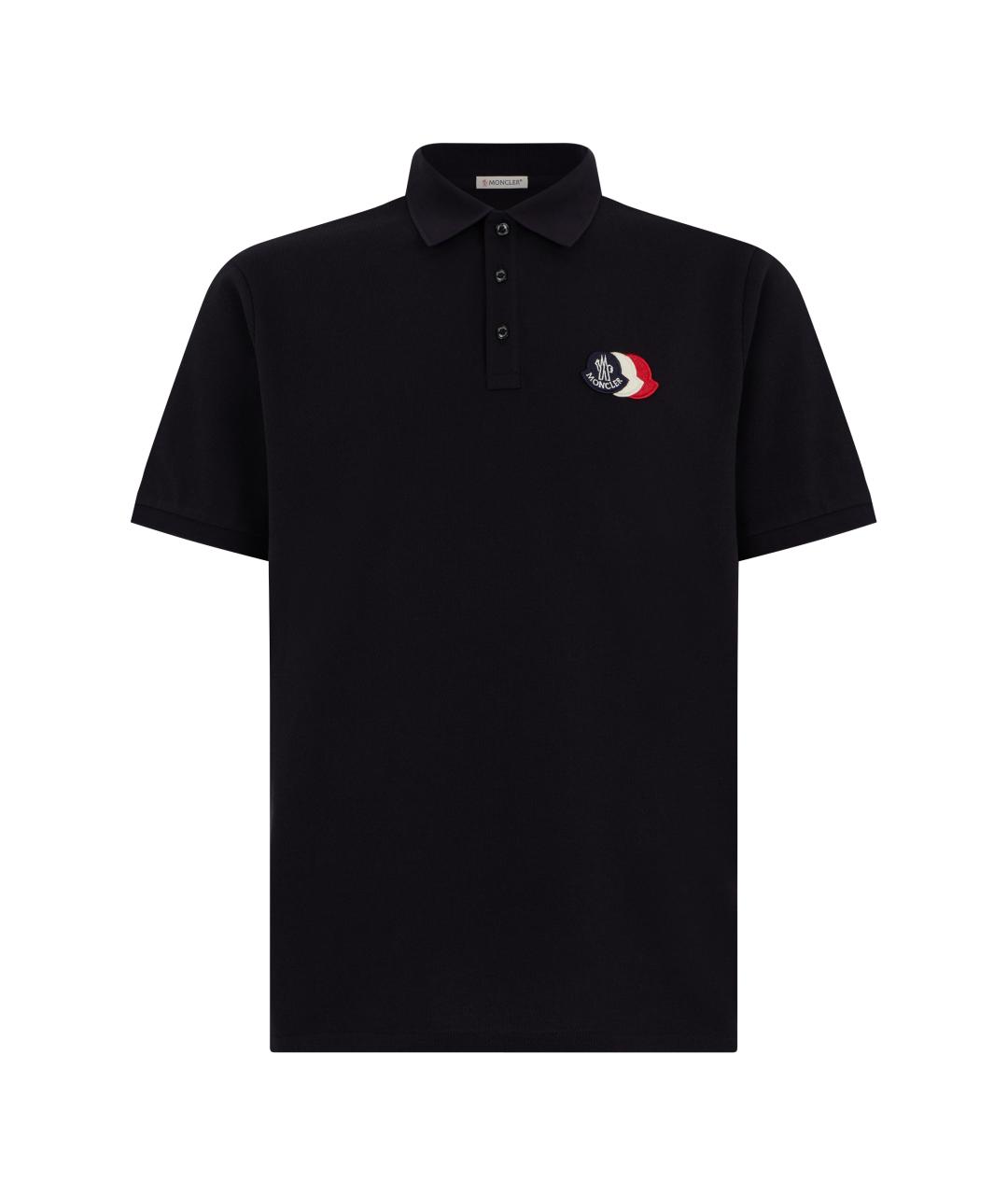MONCLER Черное хлопковое поло с коротким рукавом, фото 1