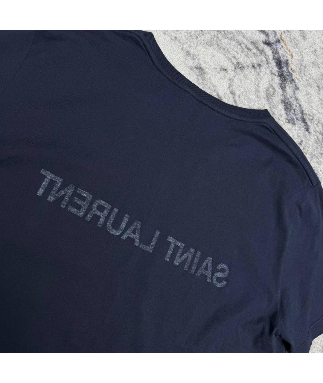 SAINT LAURENT Темно-синяя хлопковая футболка, фото 5