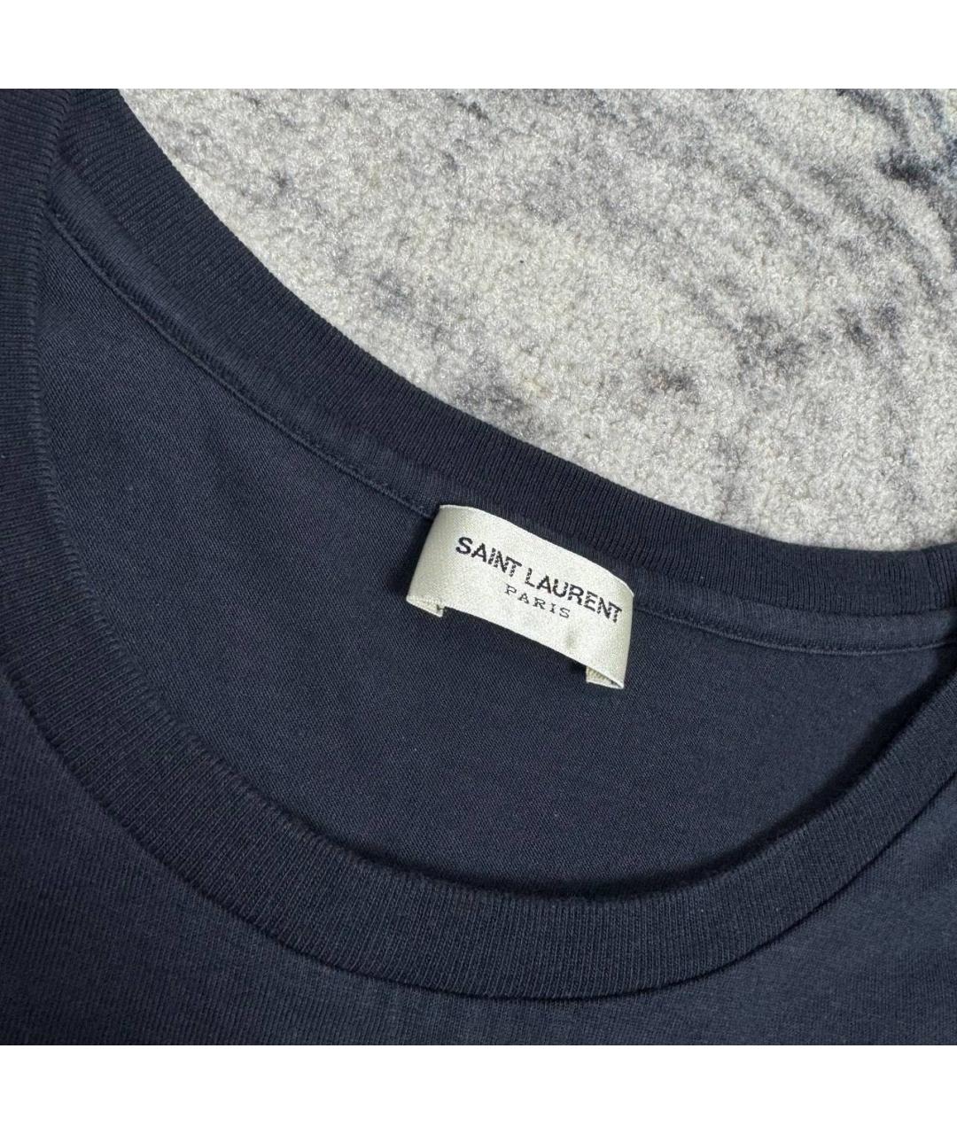 SAINT LAURENT Темно-синяя хлопковая футболка, фото 4