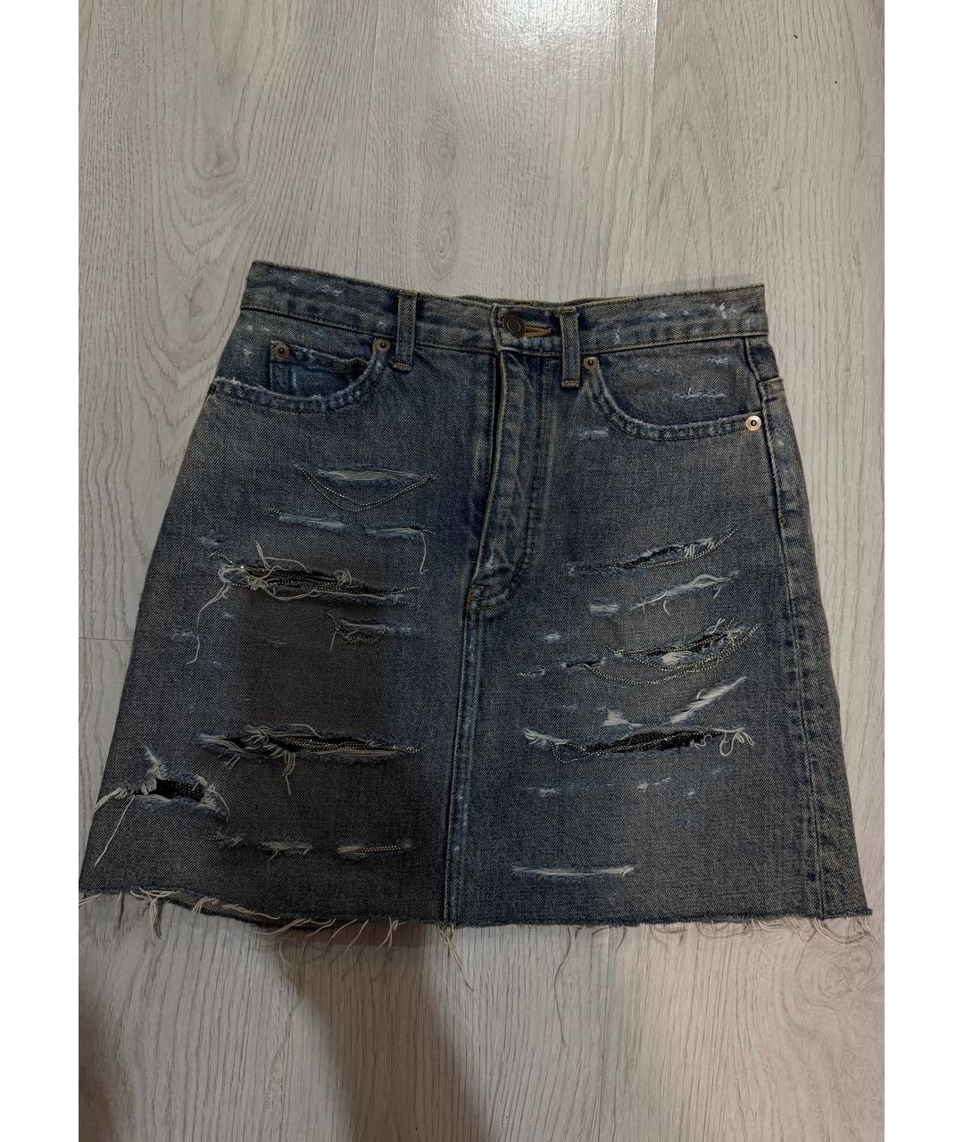 SAINT LAURENT Синяя юбка мини, фото 7